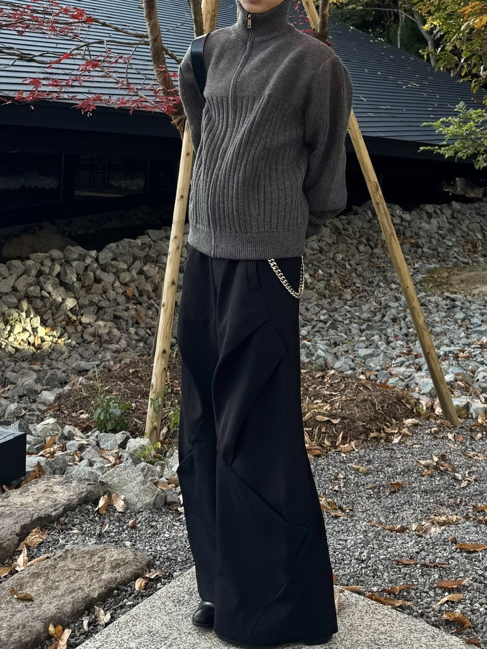 国際配送【RENOL】high neck zip up knit