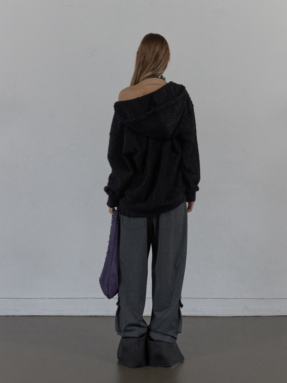 【SETUP‐EXE】HAIRY V-NECK HOODIE / 【セットアップエグゼ】Vネックシャギープルオーバーパーカー