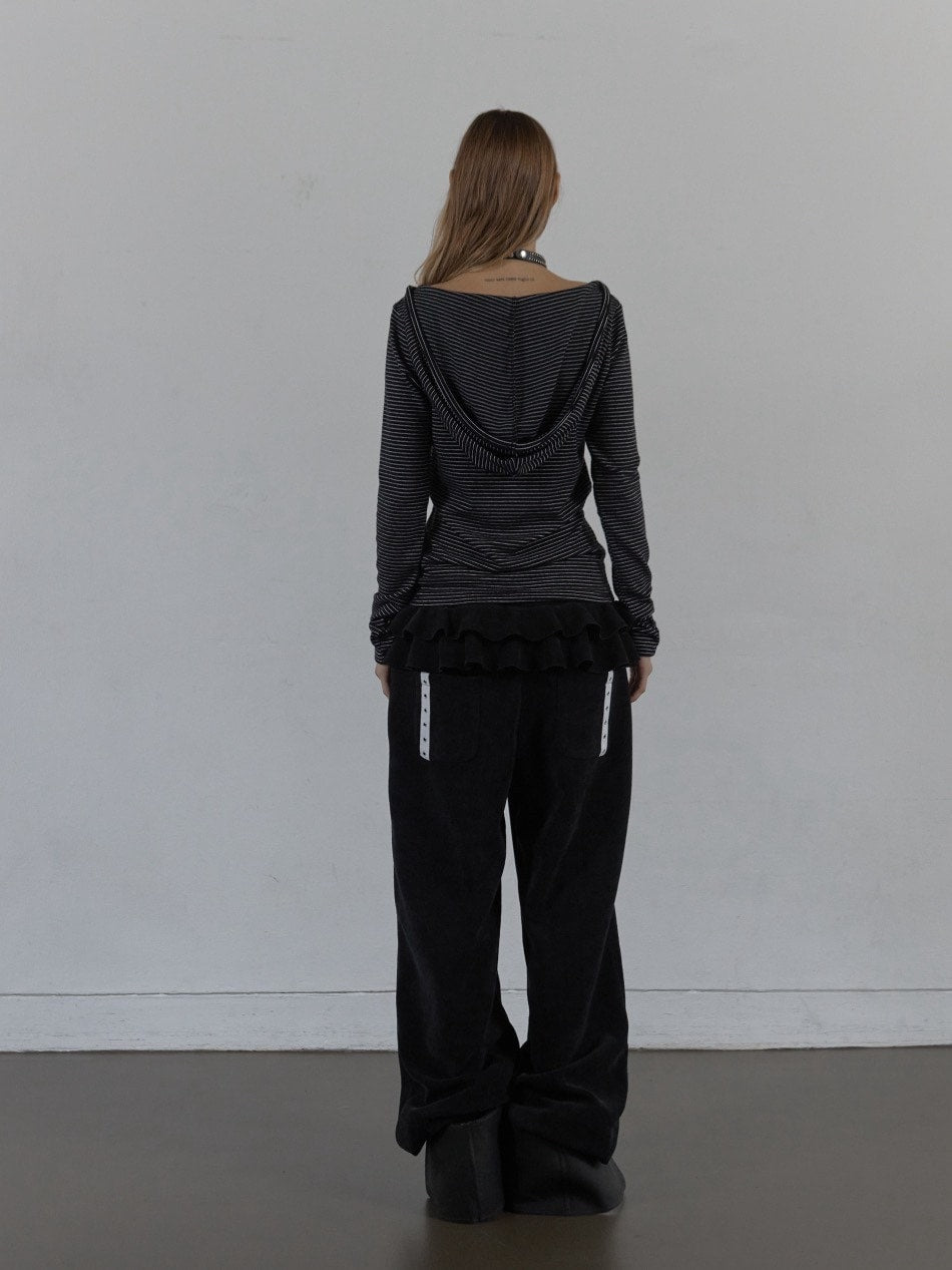 【SETUP‐EXE】SOFT STRIPE HOODIE TOP / 【セットアップエグゼ】ボーダーフード長袖Tシャツ