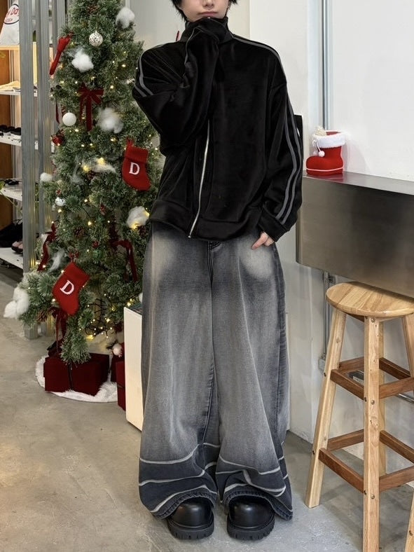 【LUV CODE】heavily washed denim wide pants