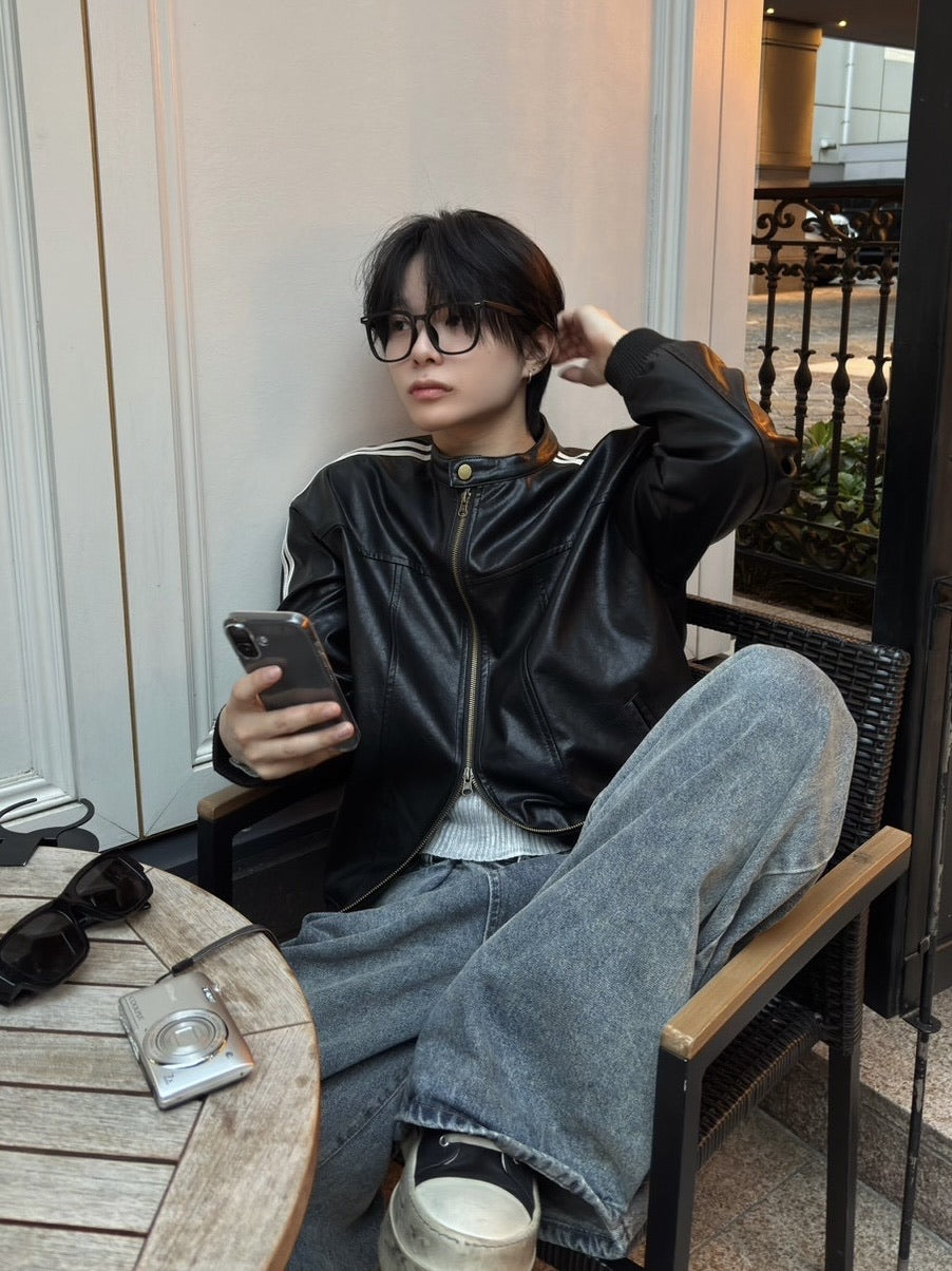 国際配送【LUV CODE】line leather jacket (2color)