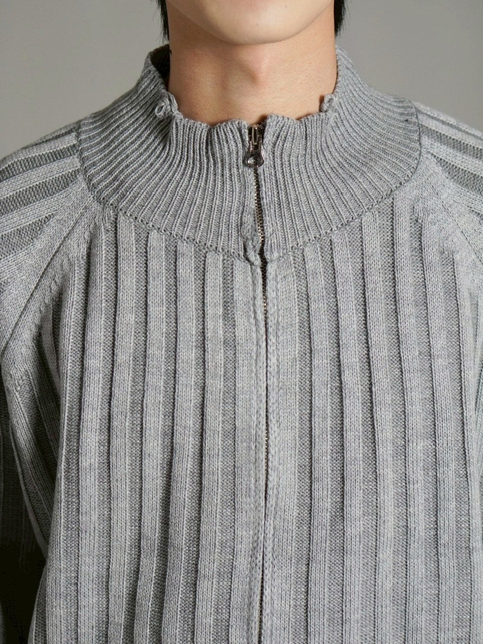 受注制【Chikashitsu +】contrast rib zip up knit / 【チカシツプラス】コントラストリブジップアップニット (2color)