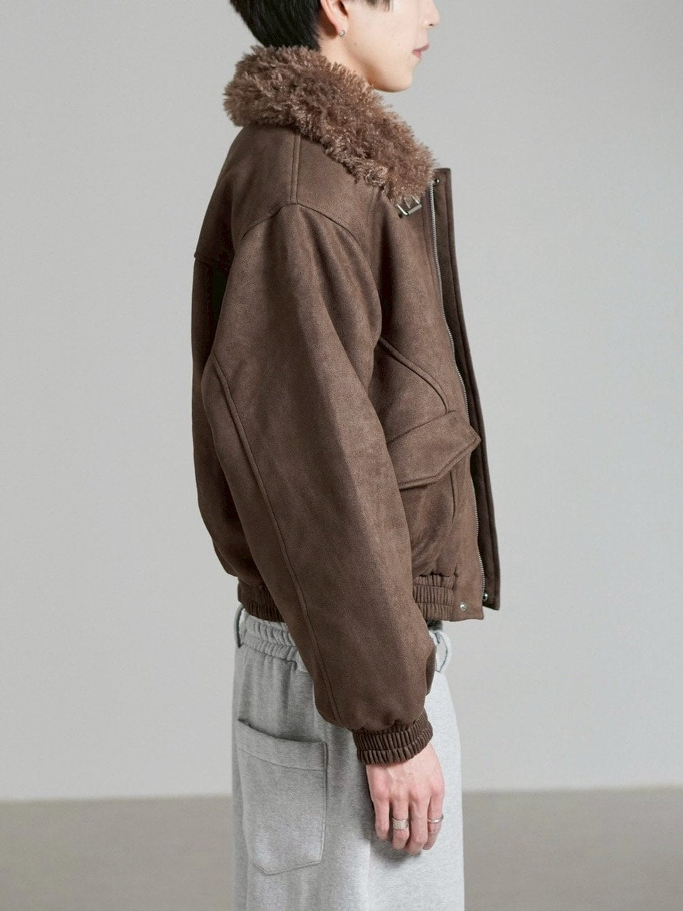 受注制【Chikashitsu +】boa collar suede padding blouson / 【チカシツプラス】ボア襟スエードパディングブルゾン (2color)