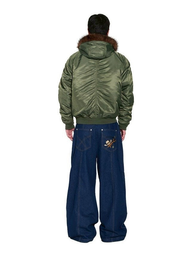 【AAKAM】Hooded Fur MA-1 Jacket