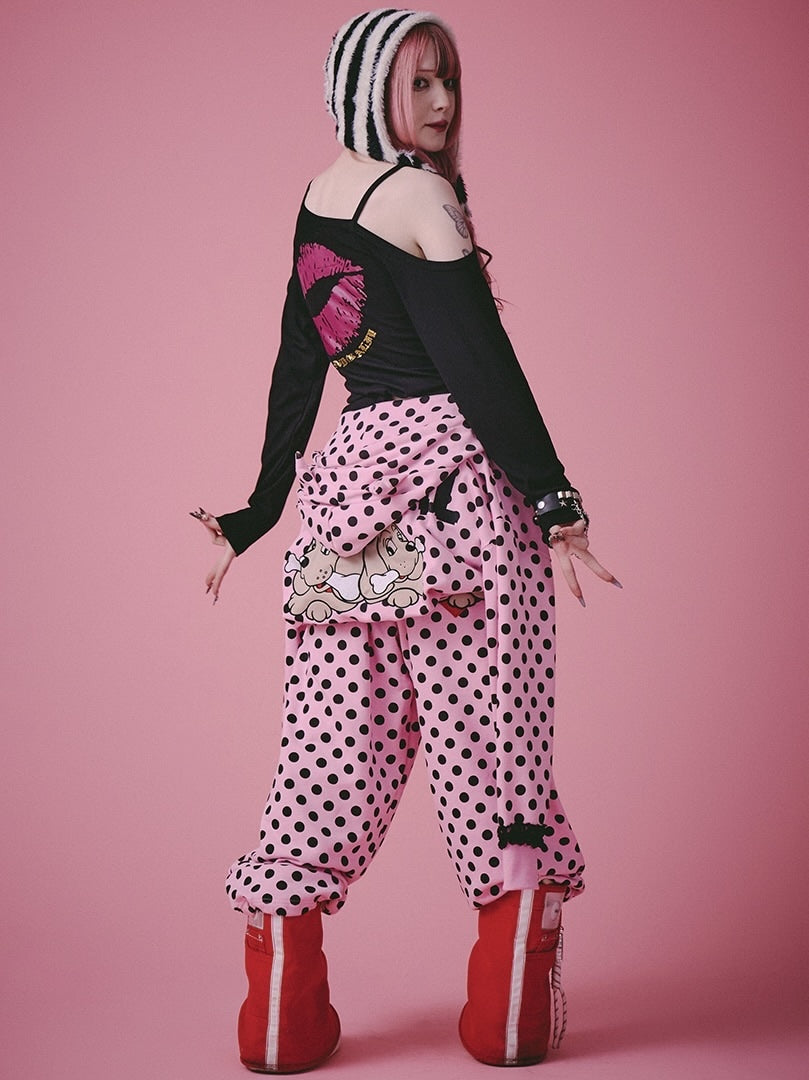 【GALFY】SEXY LIPS TEE / 【ガルフィー】ワンショルダーリッププリント長袖Tシャツ