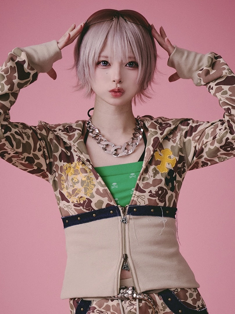 【GALFY】柄姐フーディー / 【ガルフィー】アニマル柄ウエストシェイププルオーバーパーカー