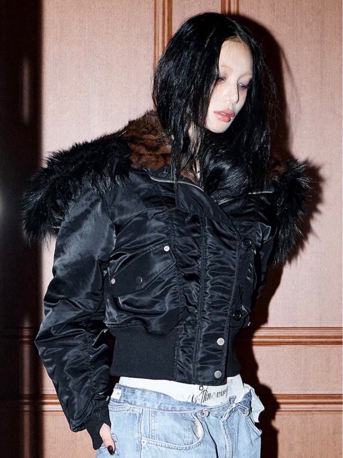 【NOT KNOWING】Fur Trim MA-1 Padded Jumper