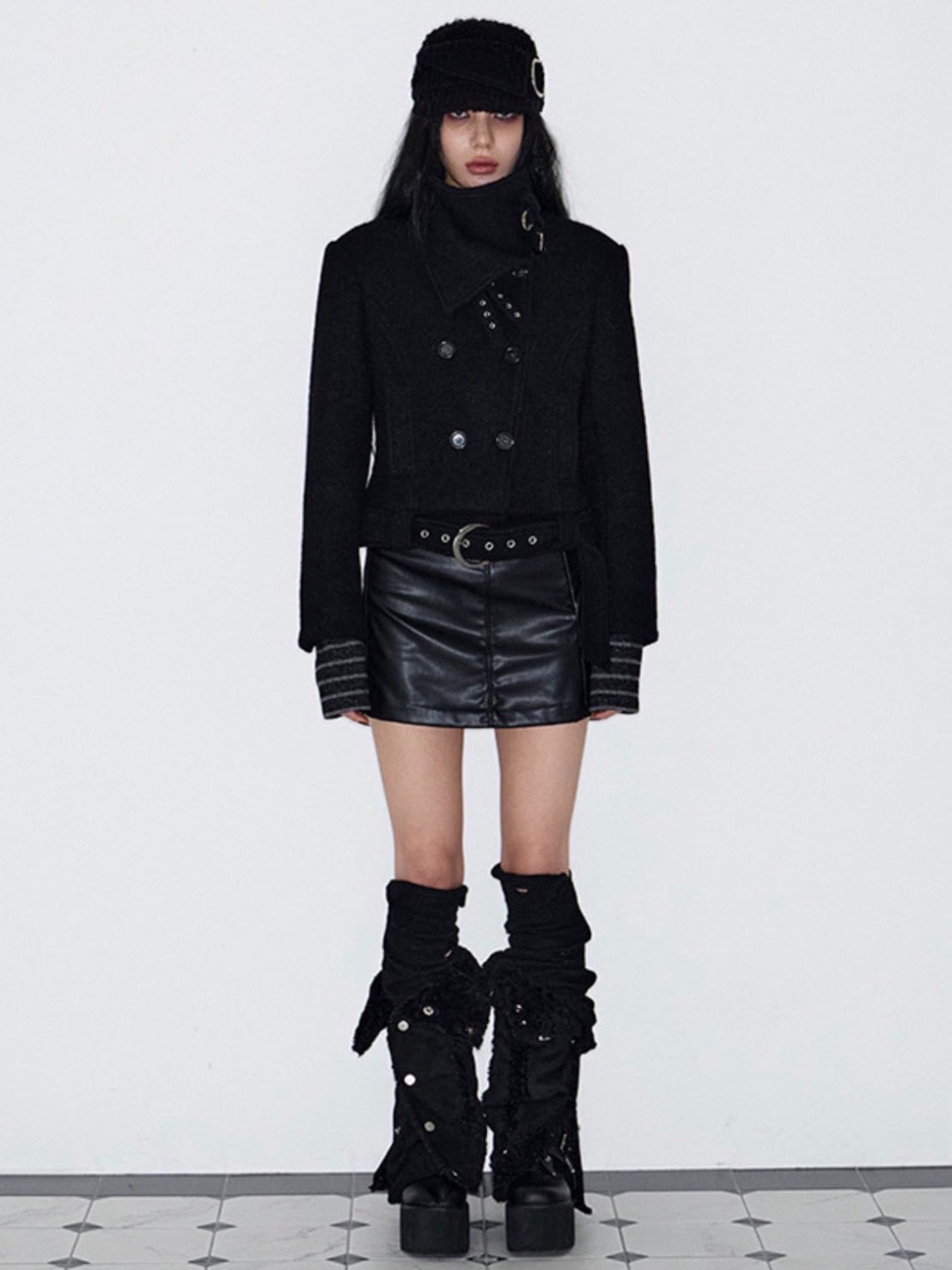 【NOT KNOWING】Double Belted High-Neck Coat