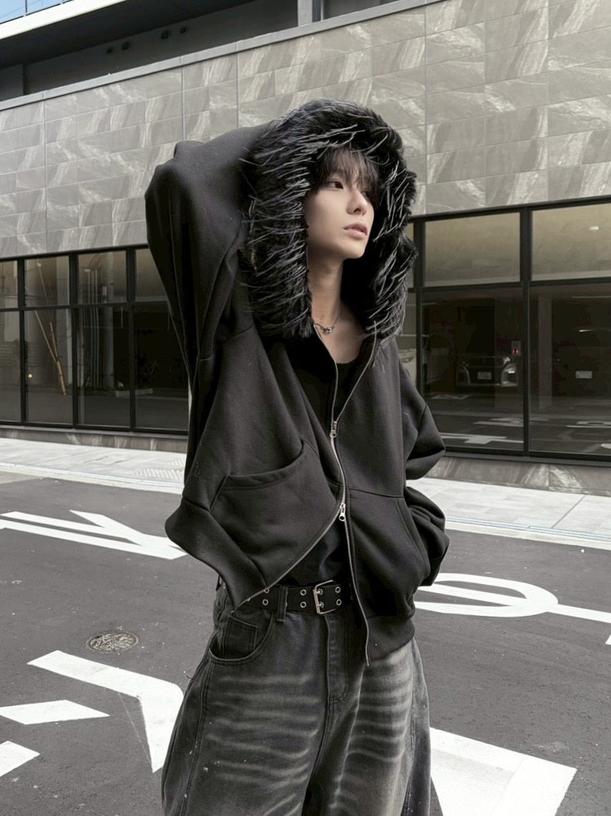 受注制【LUV CODE】fur zip up hoodie (2color)