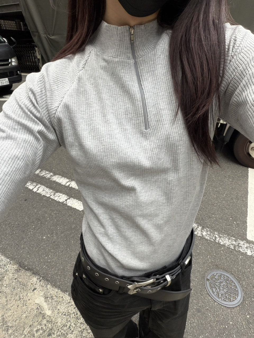 大阪店WEB限定受注制【Chikashitsu＋】mockneck zip long sleeve / 【チカシツプラス】モックネックジップ長袖Tシャツ (3color)