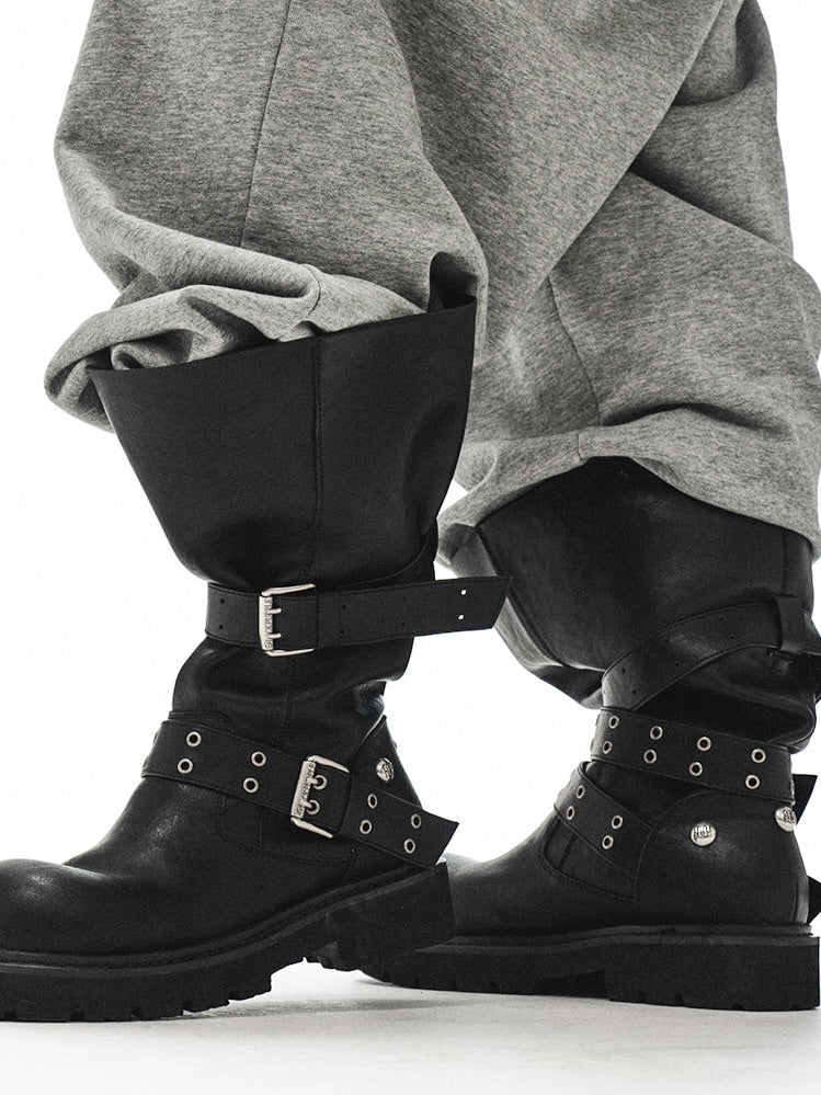 【BLACK PURPLE】 Crease Wide Boots