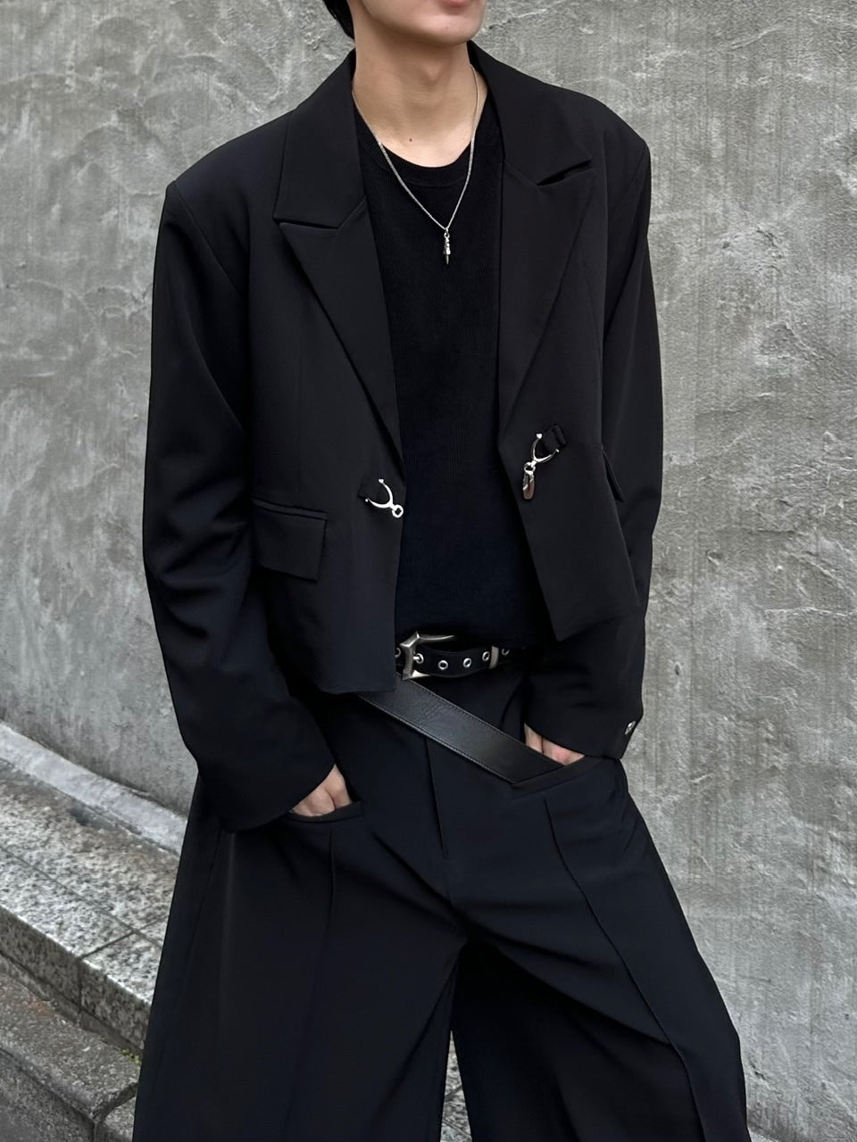 大阪店WEB限定受注制【Chikashitsu＋】mettal buckle cropped jacket / 【チカシツプラス】メタルバックルクロップジャケット