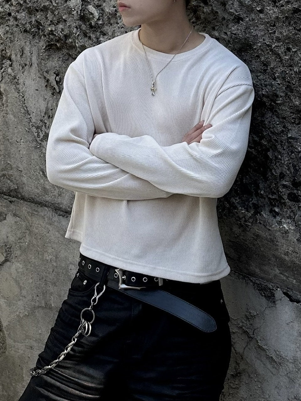 大阪店WEB限定受注制【Chikashitsu＋】cropped waffle long sleeve / 【チカシツプラス】クロップワッフルロングスリーブ (2color)