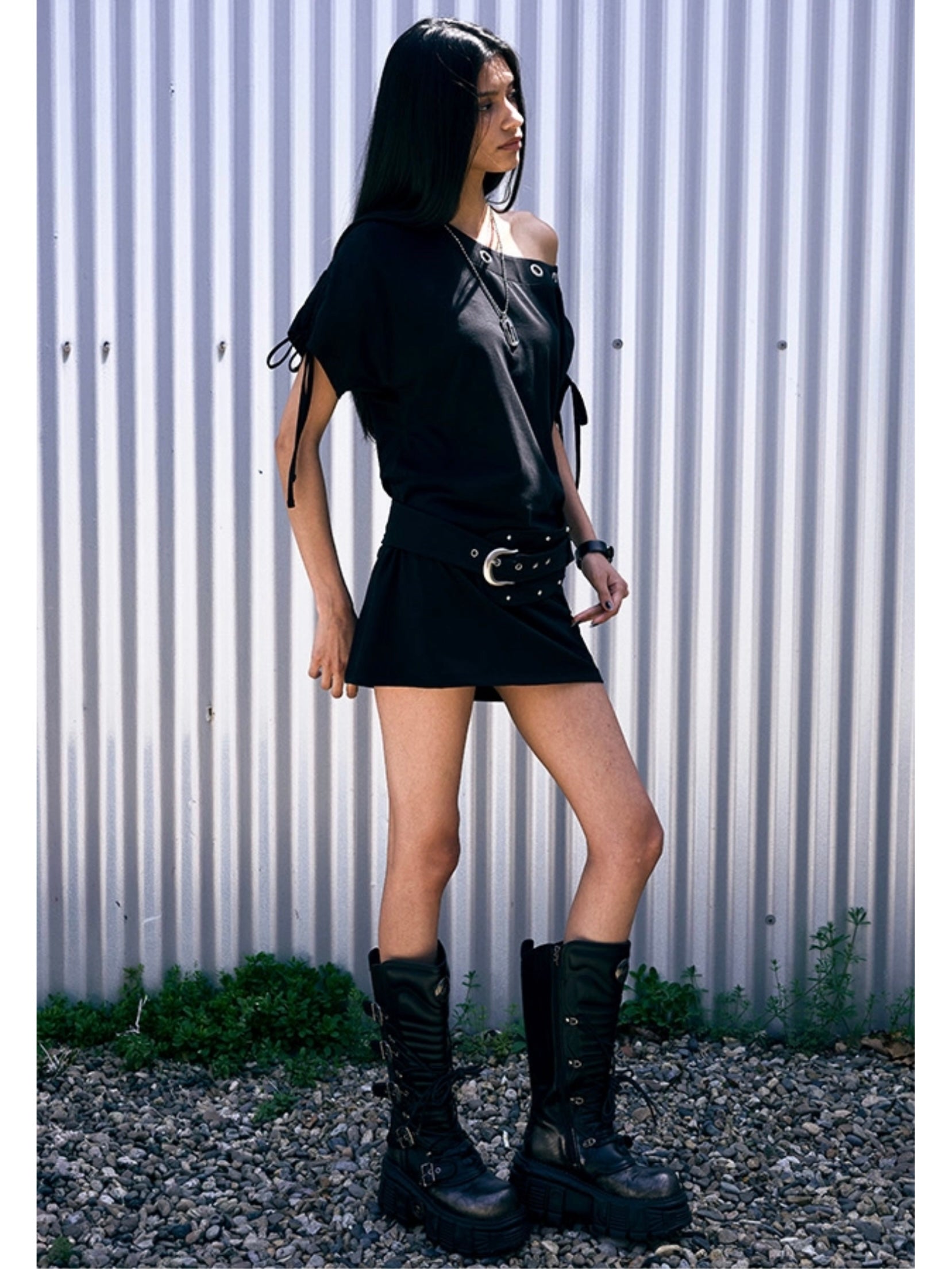 6/6 20:00発売【NOT KNOWING】Eyelet Belted Dress