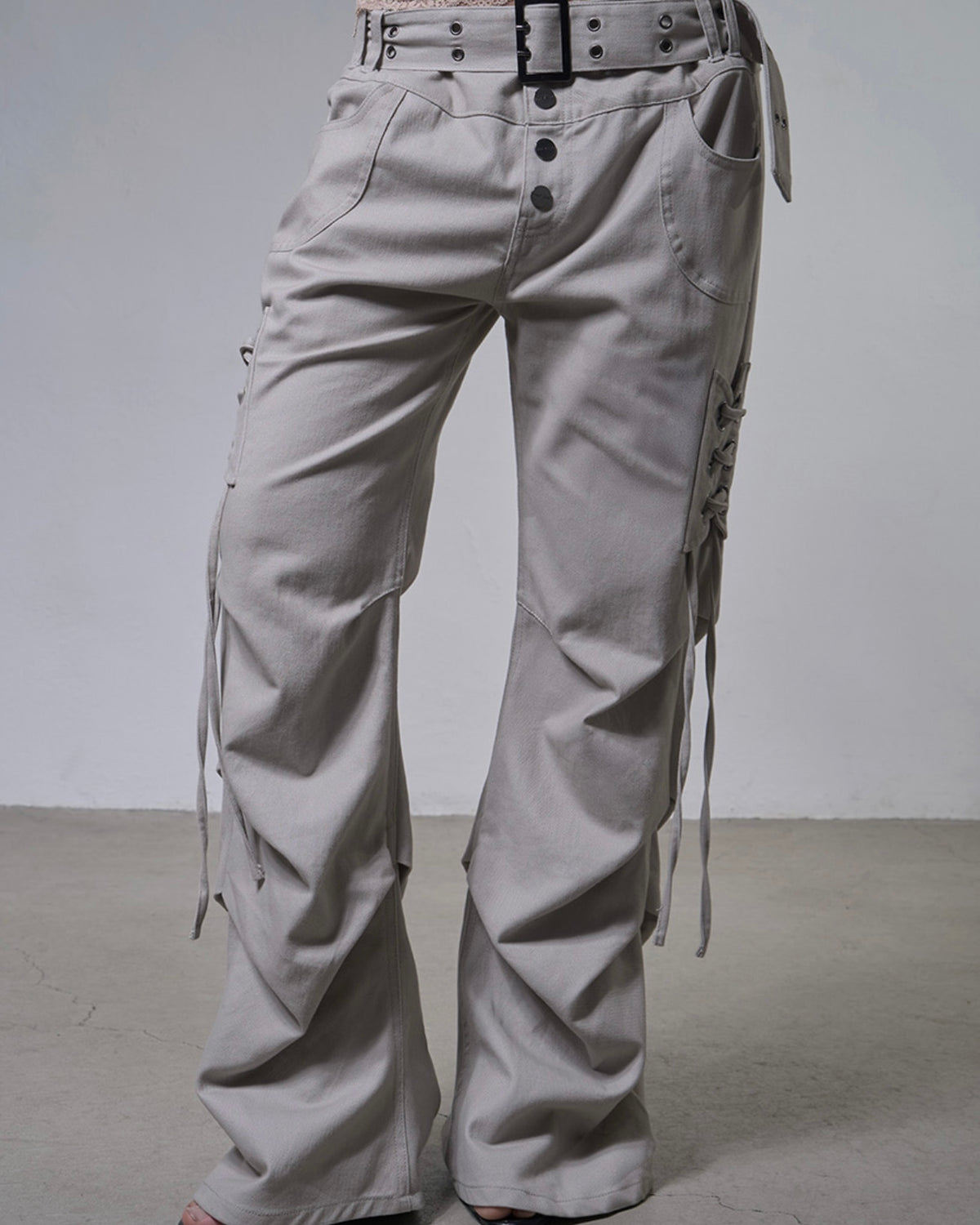 【FANCY CLUB】BELTED FLARE SHIRRING PANTS