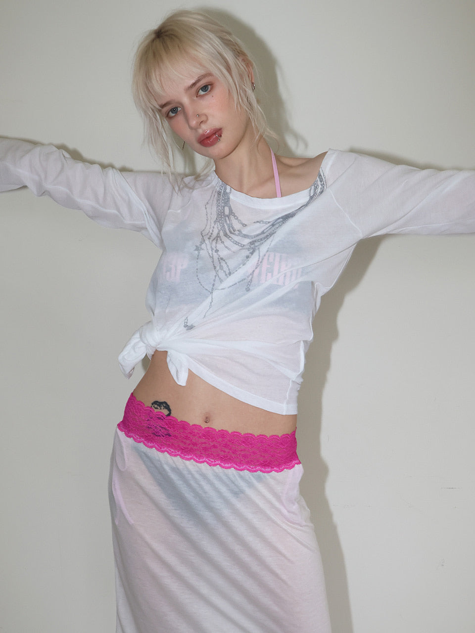【CRANK】SHEER NECKLACE OFF-SHOULDER TOP