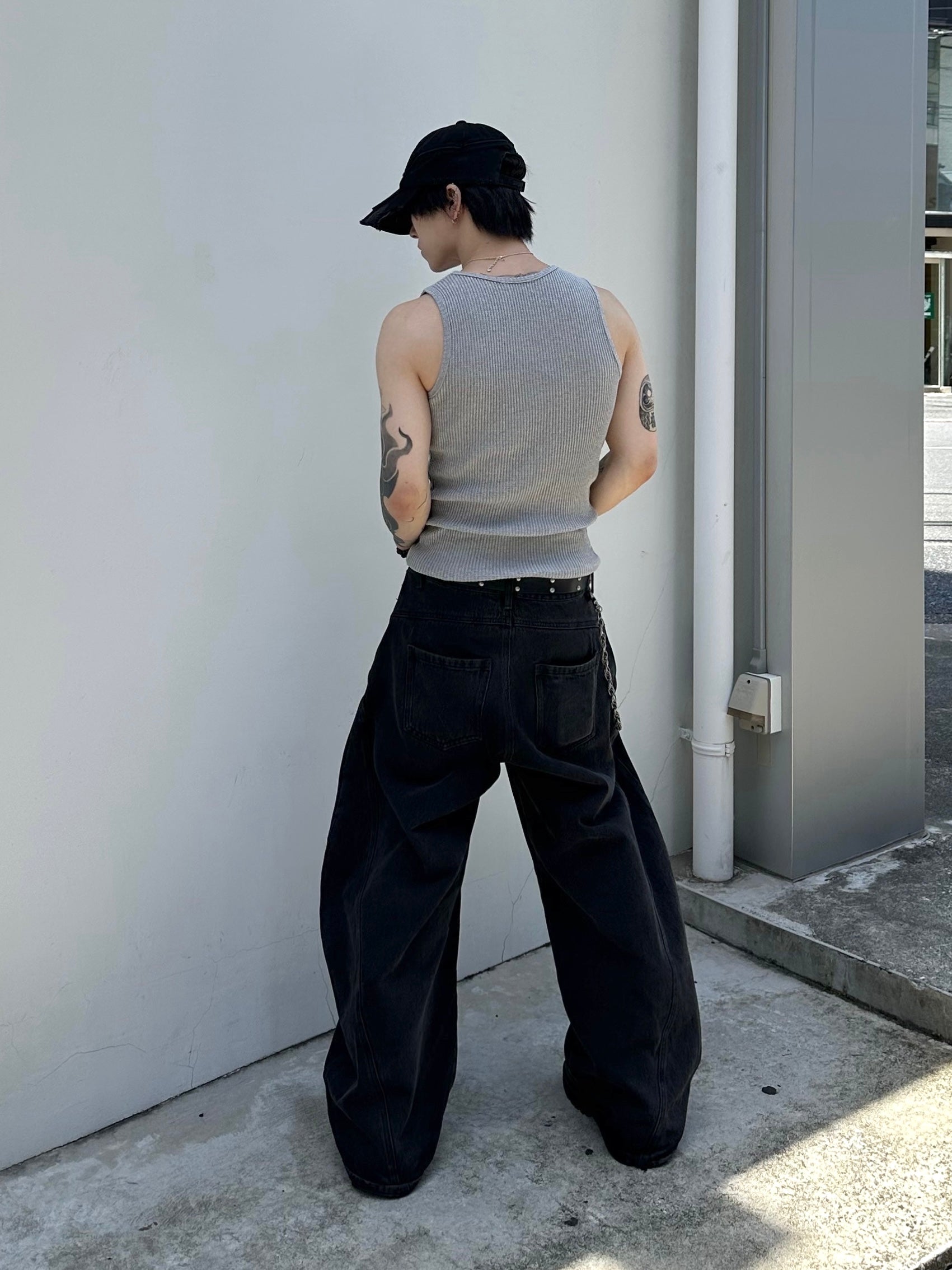 大阪店WEB限定受注制【Chikashitsu +】graphic waffle tank (2color)