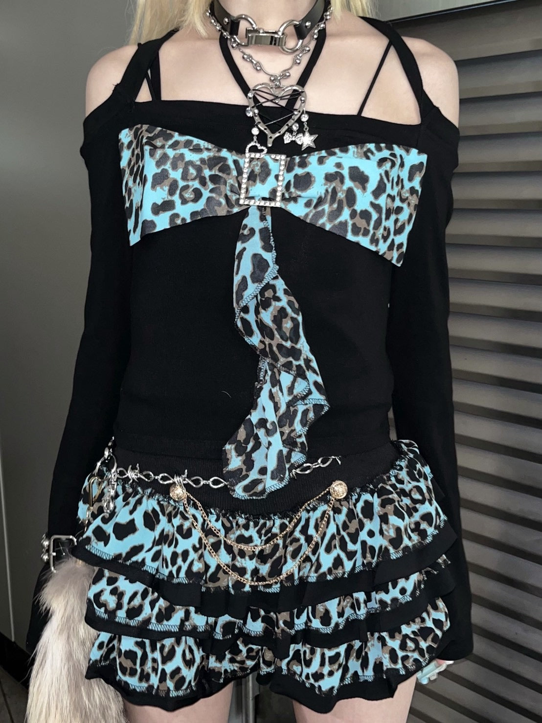 【BABY09】 baby leopard ribbon tops (2color)