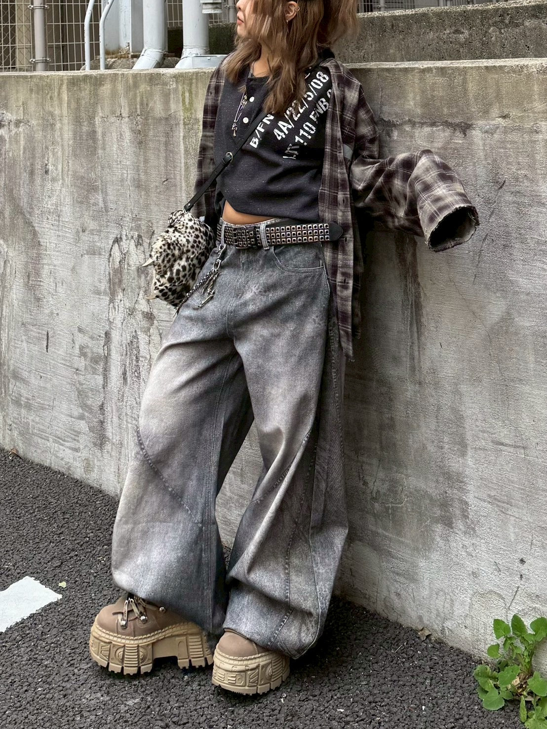 国際配送【Never mind the XU】3D print curve denim pants