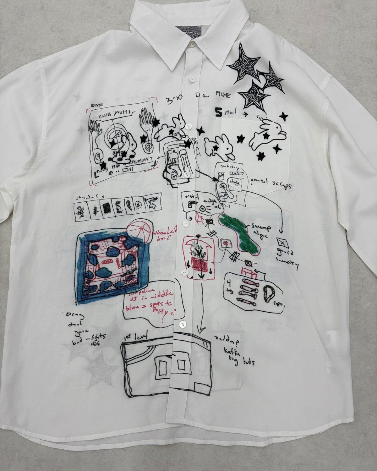 9/18 20:00 発売 国際配送【Nerd out XU】Art Print Layered Button-Up Shirt