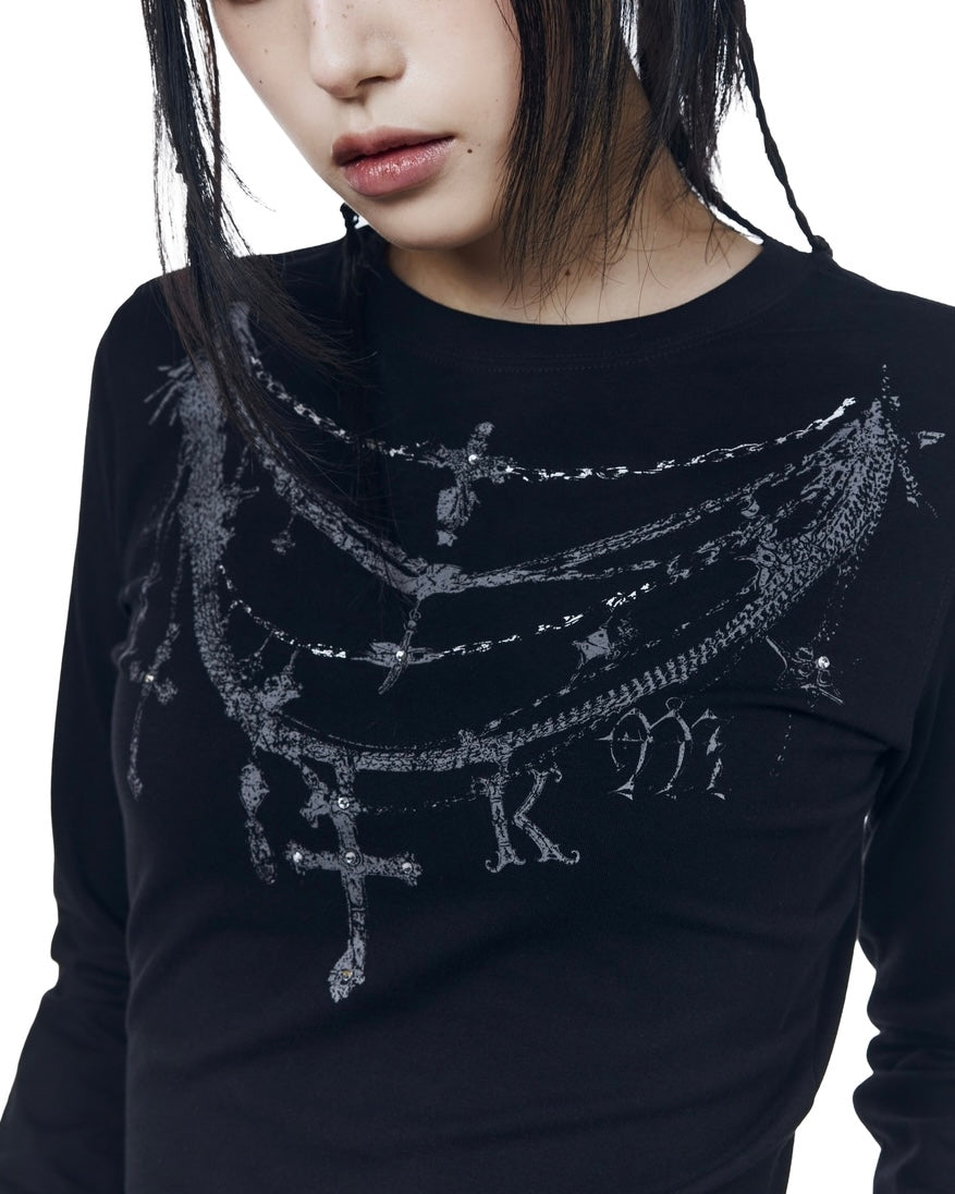 【AAKAM】Gothic Chain Printed Long Sleeve