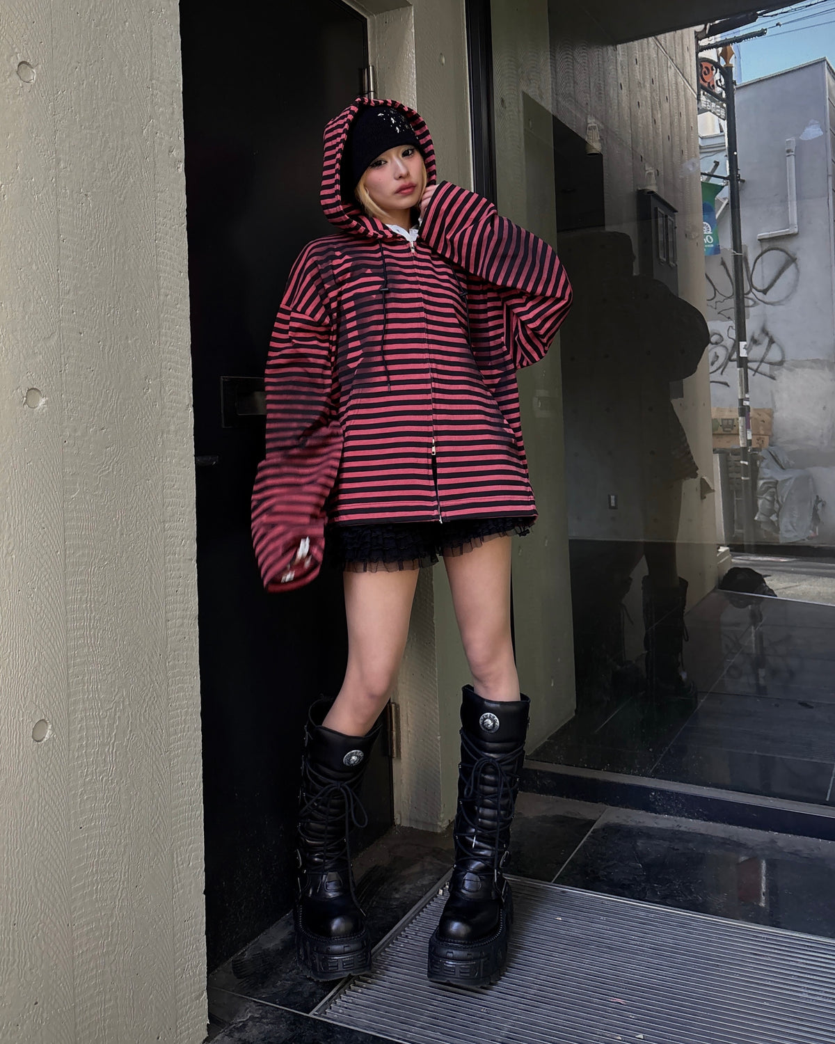 【Never mind the XU】spray cross zip up hoodie (3color)