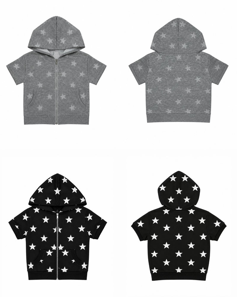 国際配送【Never mind the XU】star short sleeve zip-up hoodie