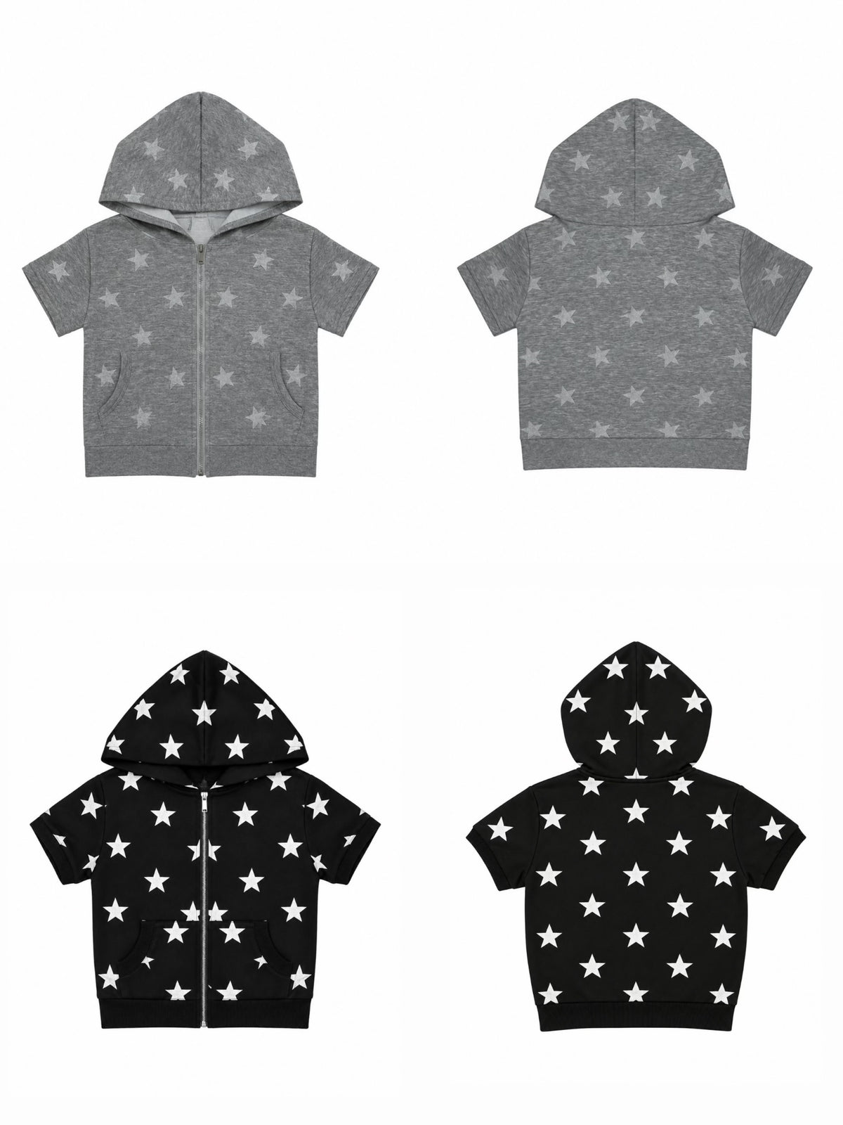 国際配送【Never mind the XU】star short sleeve zip-up hoodie