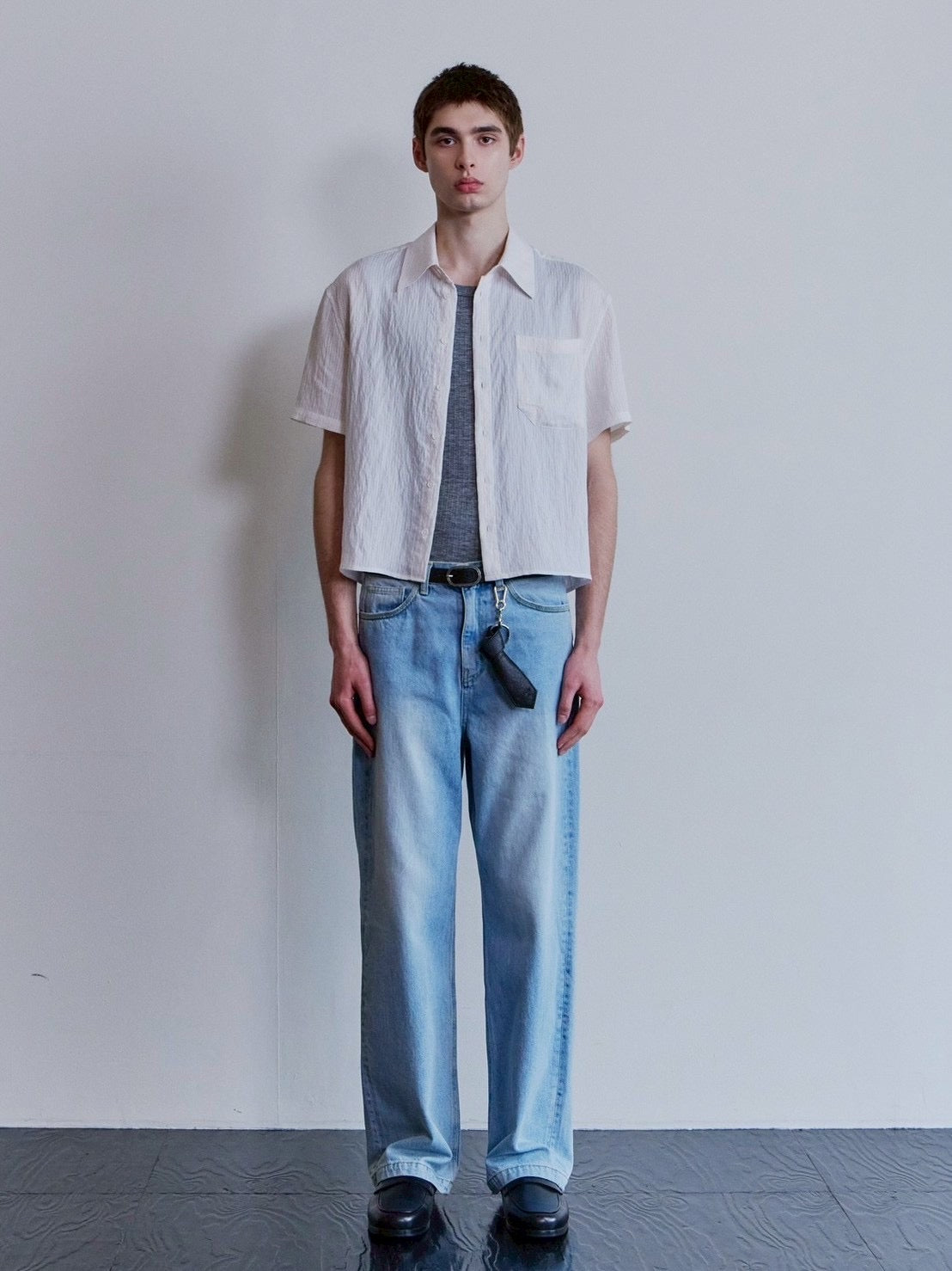 【Waviness】Sheer Origami Crop Half Shirts