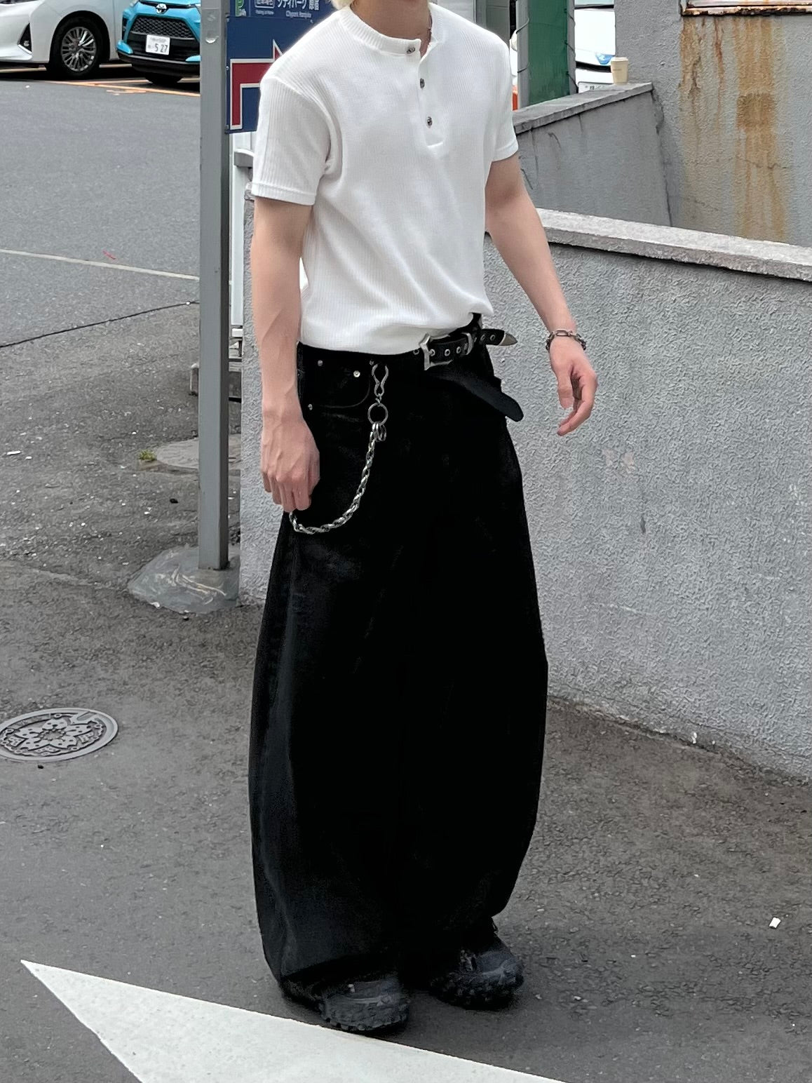 大阪店WEB限定受注制【Chikashitsu + 】button point henley neck t-shirt (3color)