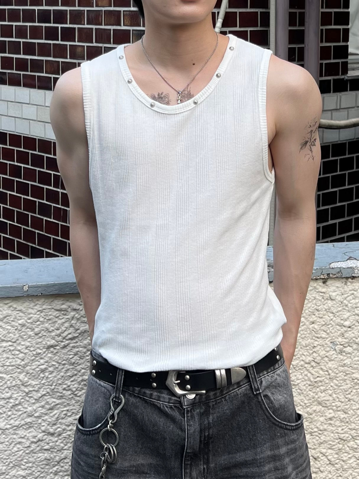 大阪店WEB限定受注制【Chikashitsu +】neck studs tank (3color)