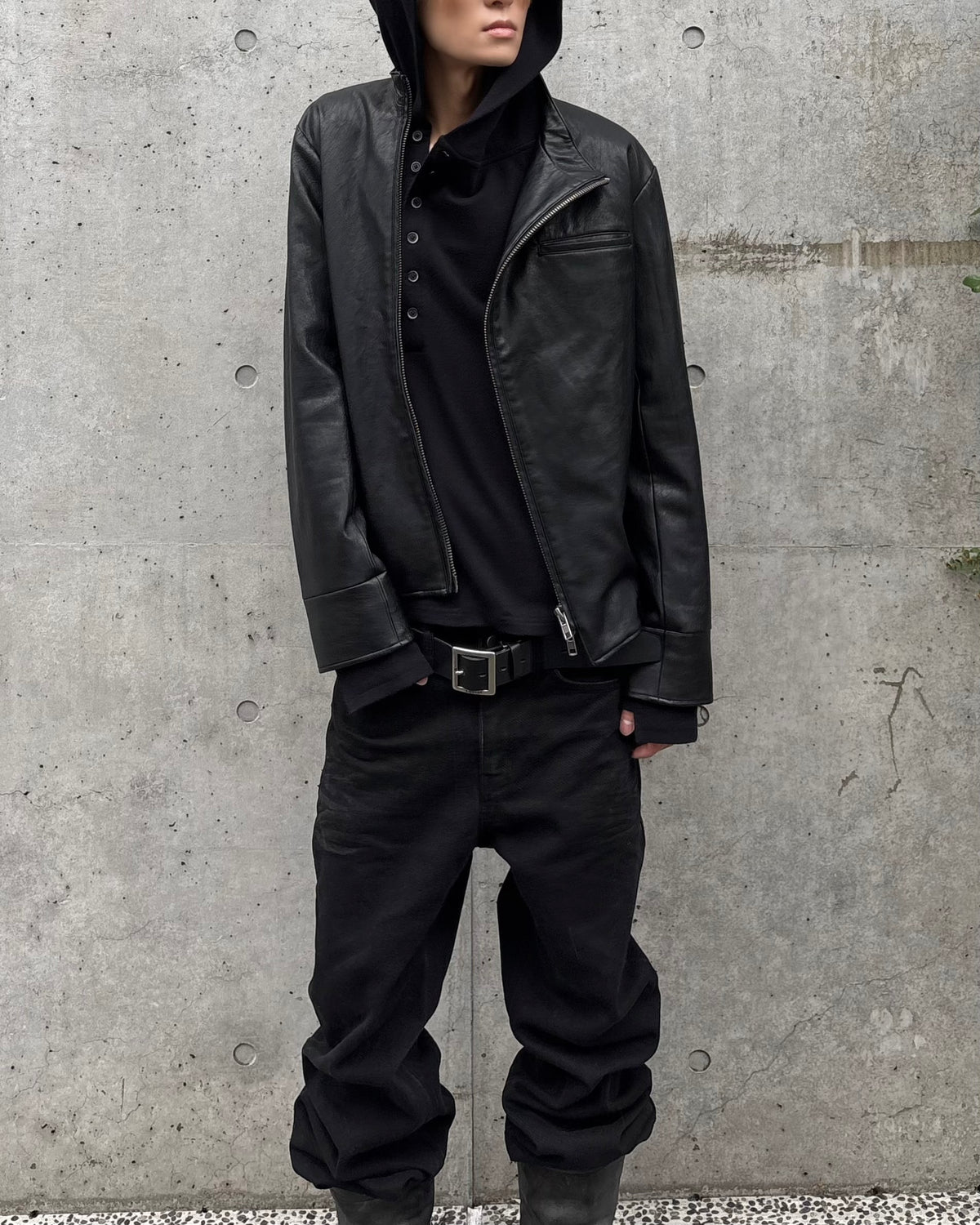 【Lee fi Ne】 Offset Hooded Henley Top
