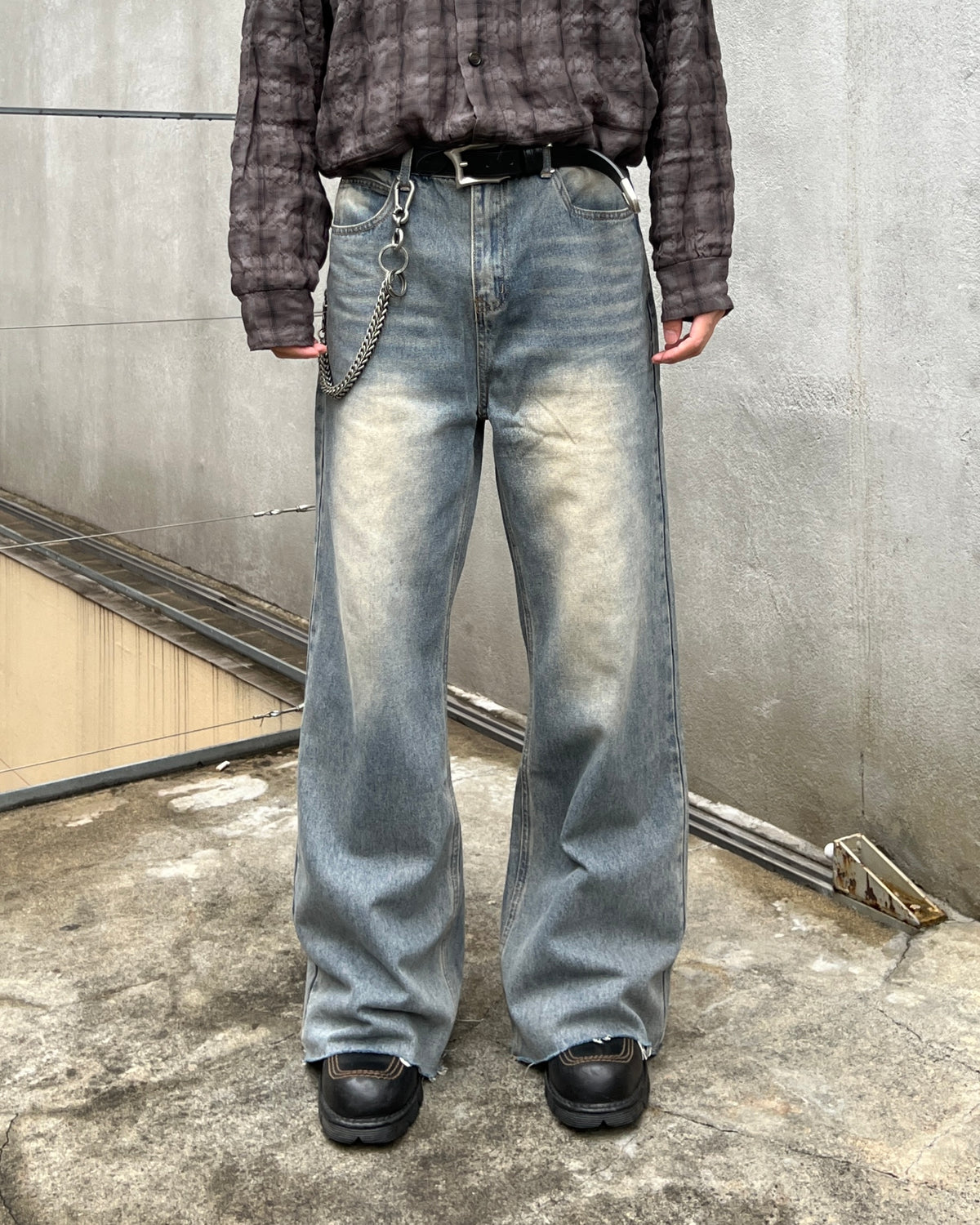 大阪店WEB限定受注制【Chikashitsu +】cutting bootcut denim pants (2color)