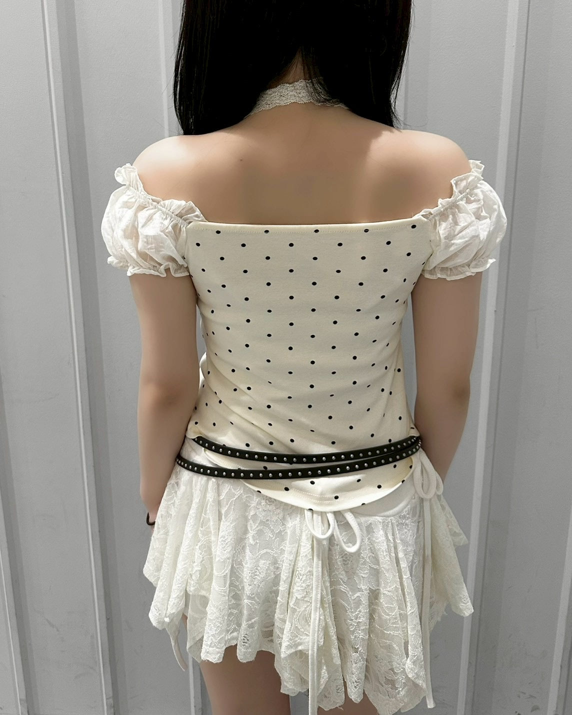 【nmtc+】Dot Lace Ribbon Blouse (2color)
