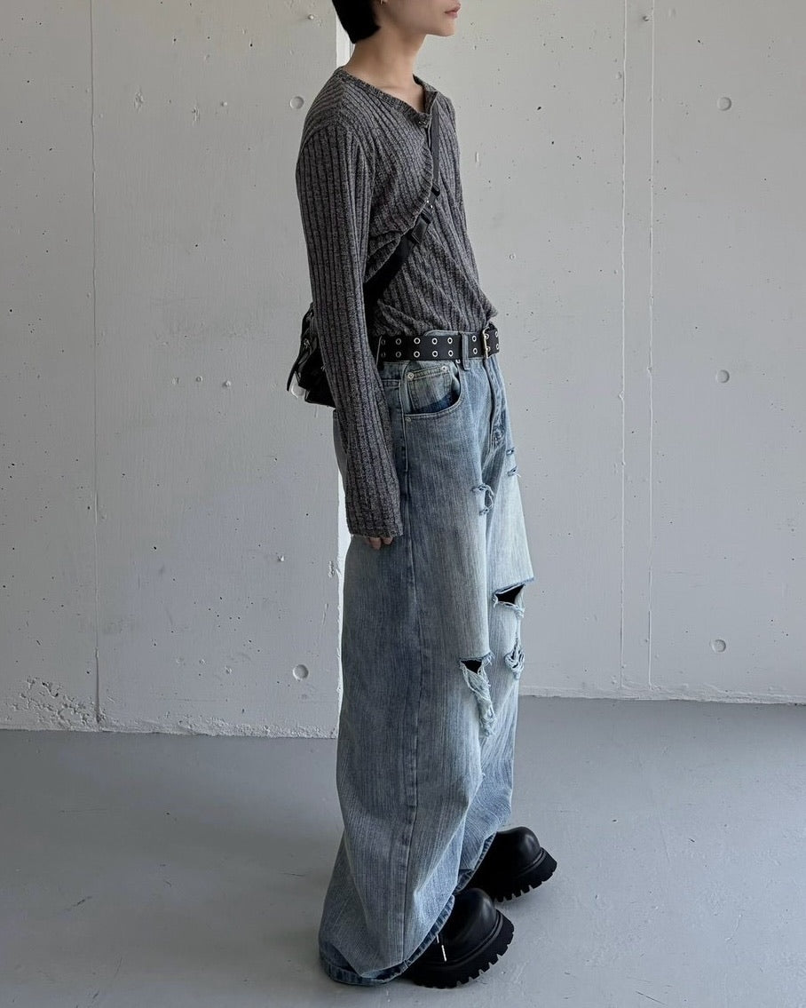 国際配送【LUV CODE】washed damage denim balloon pants