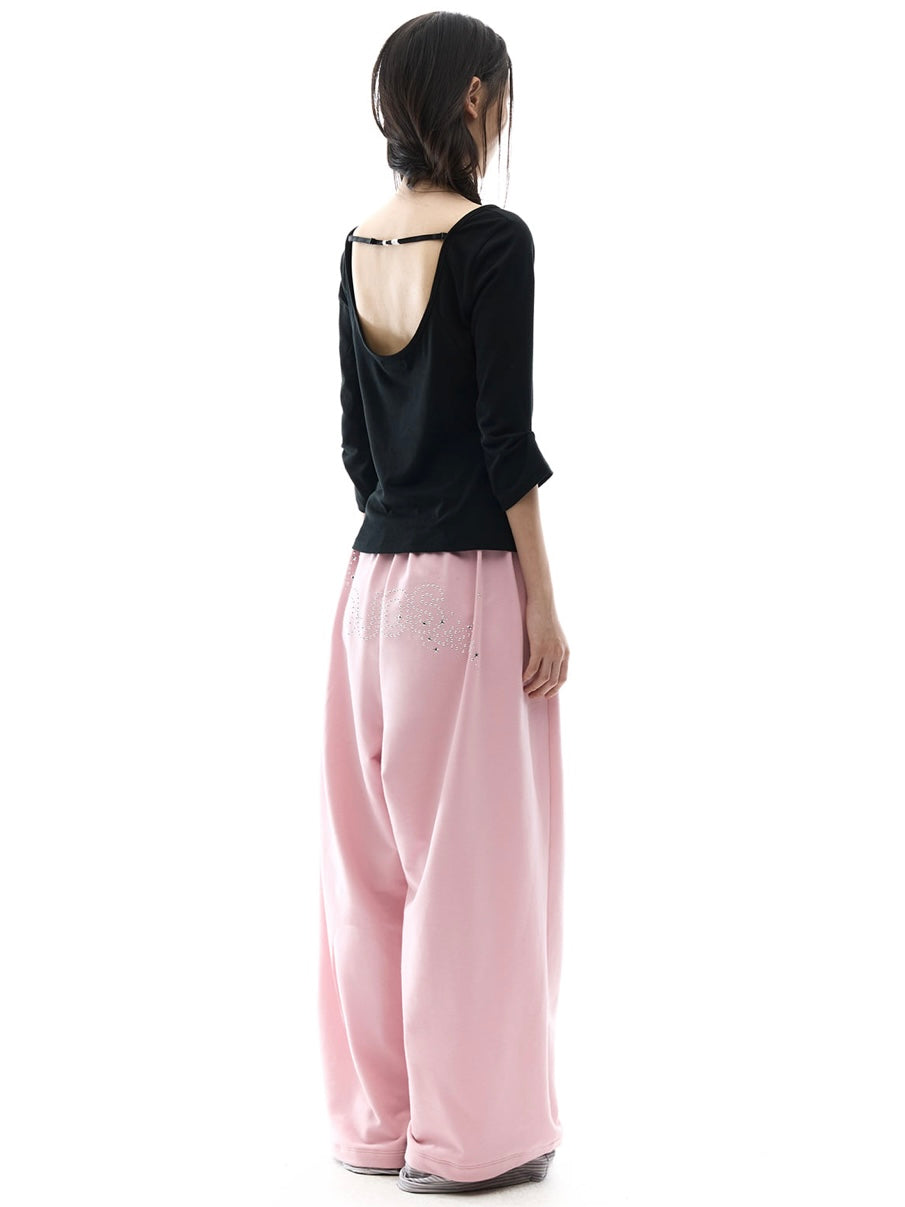 【OJOS】Hotfix Logo Wide Sweatpants