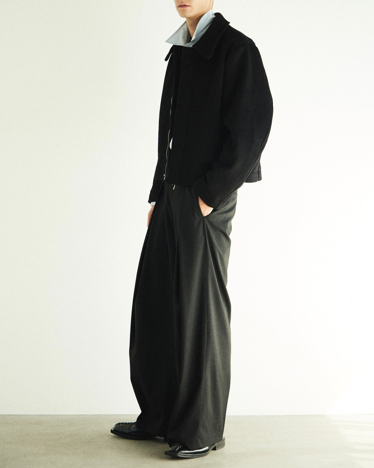 【CS】stripe cross tuck drape slacks