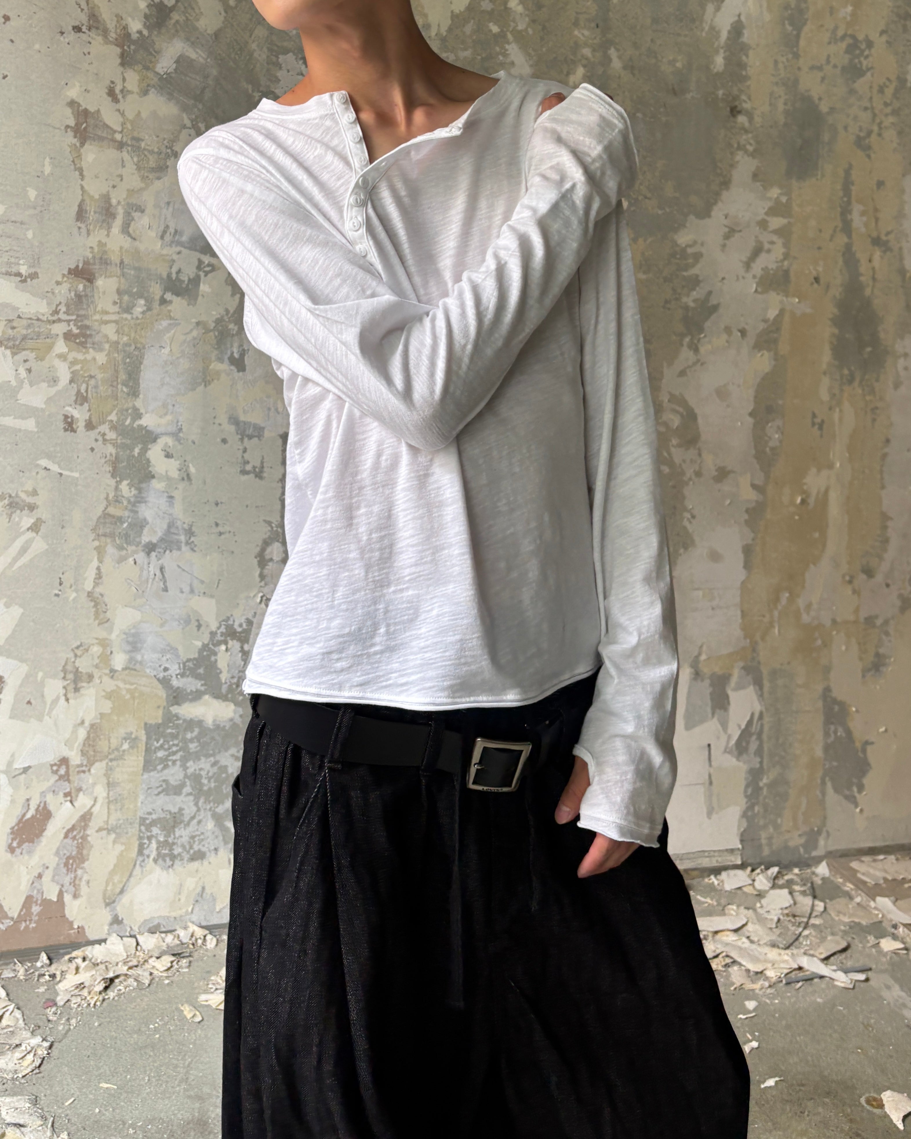 【Lee fi Ne】Offset Henley LS Tee