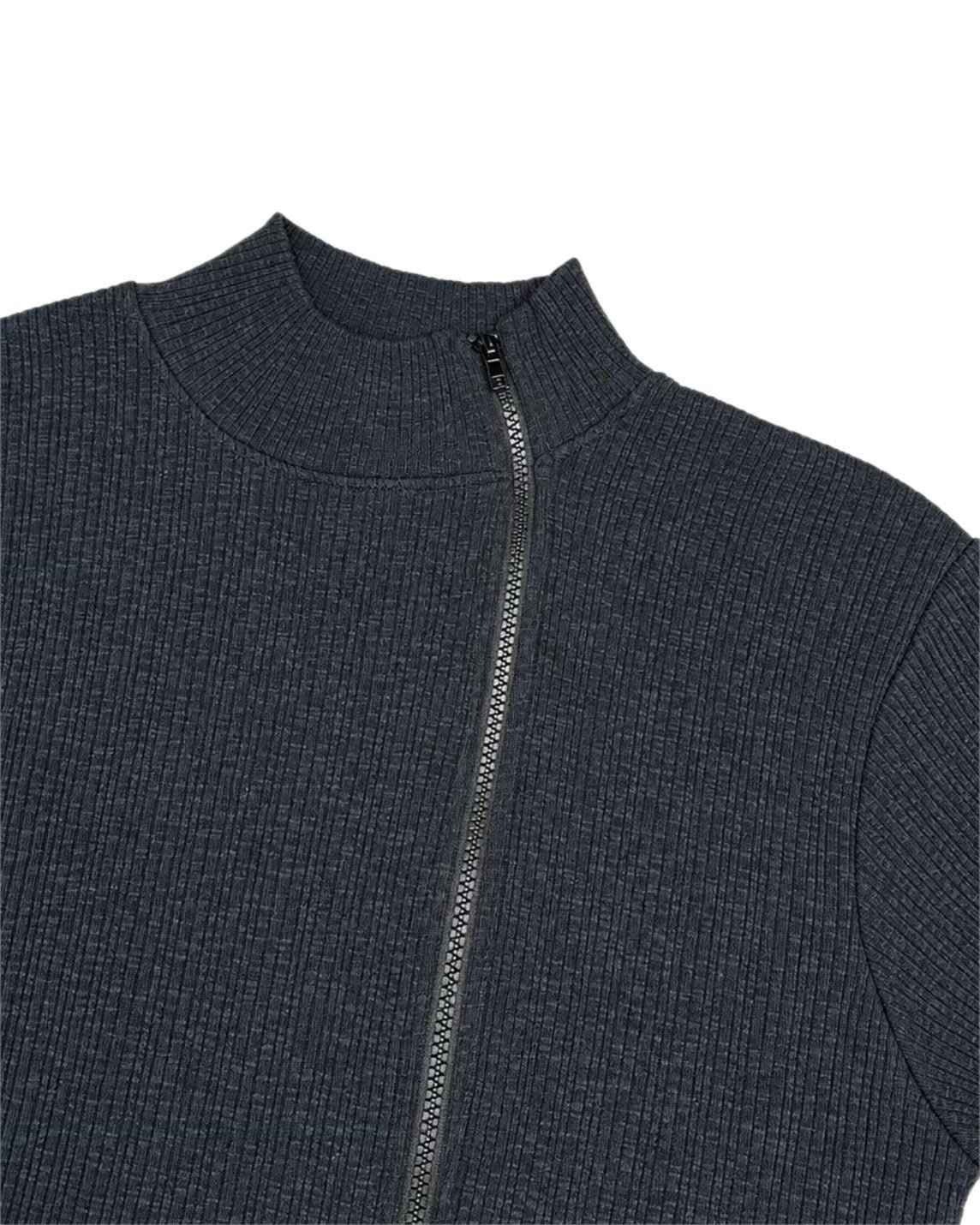 受注制【nmtc+】Ribbed high neck zip-up top (2color)