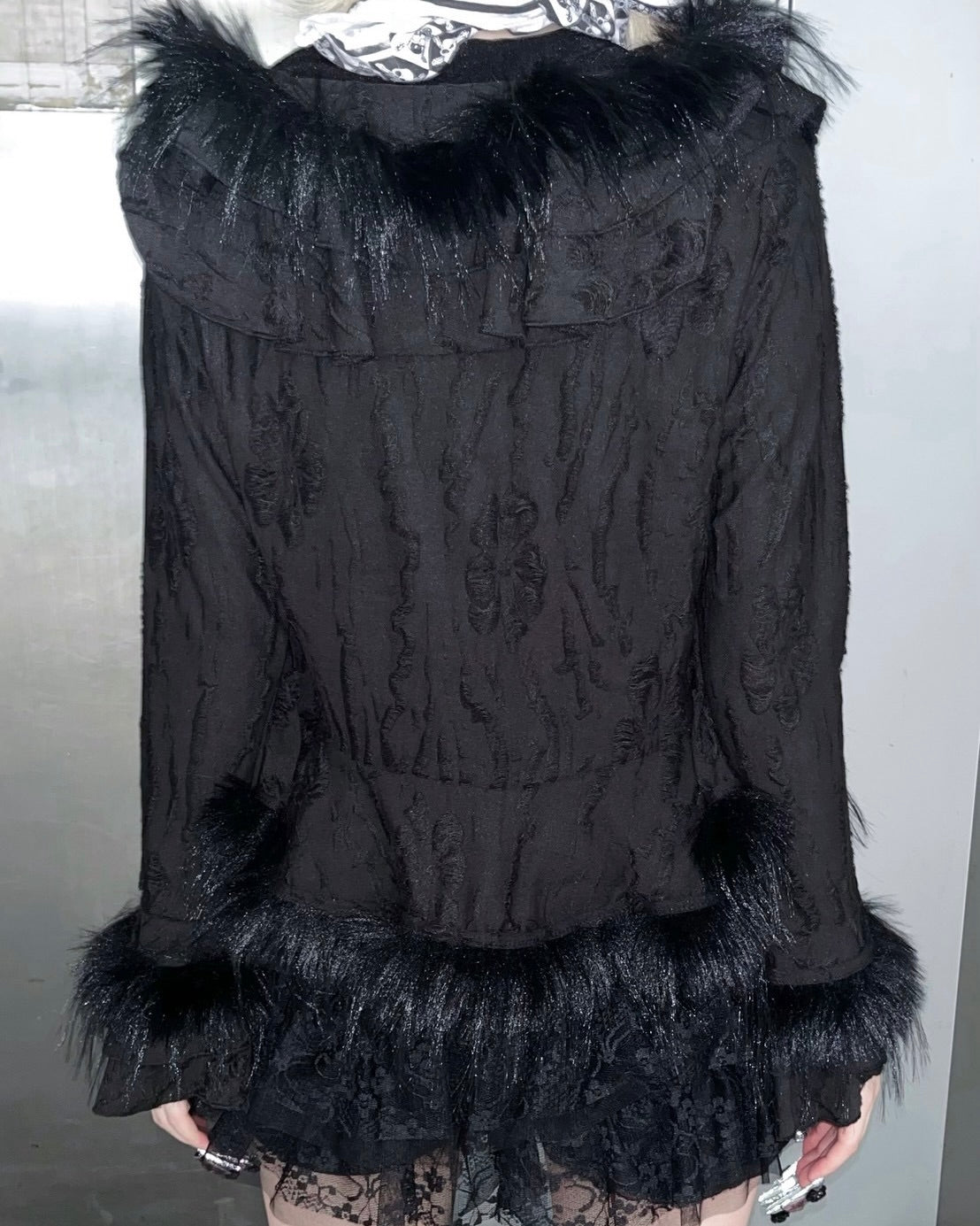 【BABY09】fur damage frill cardigan