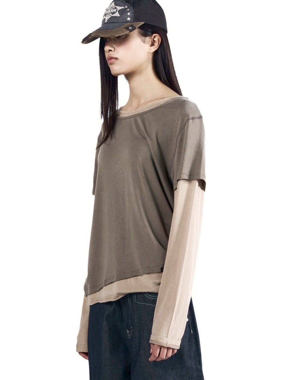 【AAKAM】Contrast Layered Long Sleeve
