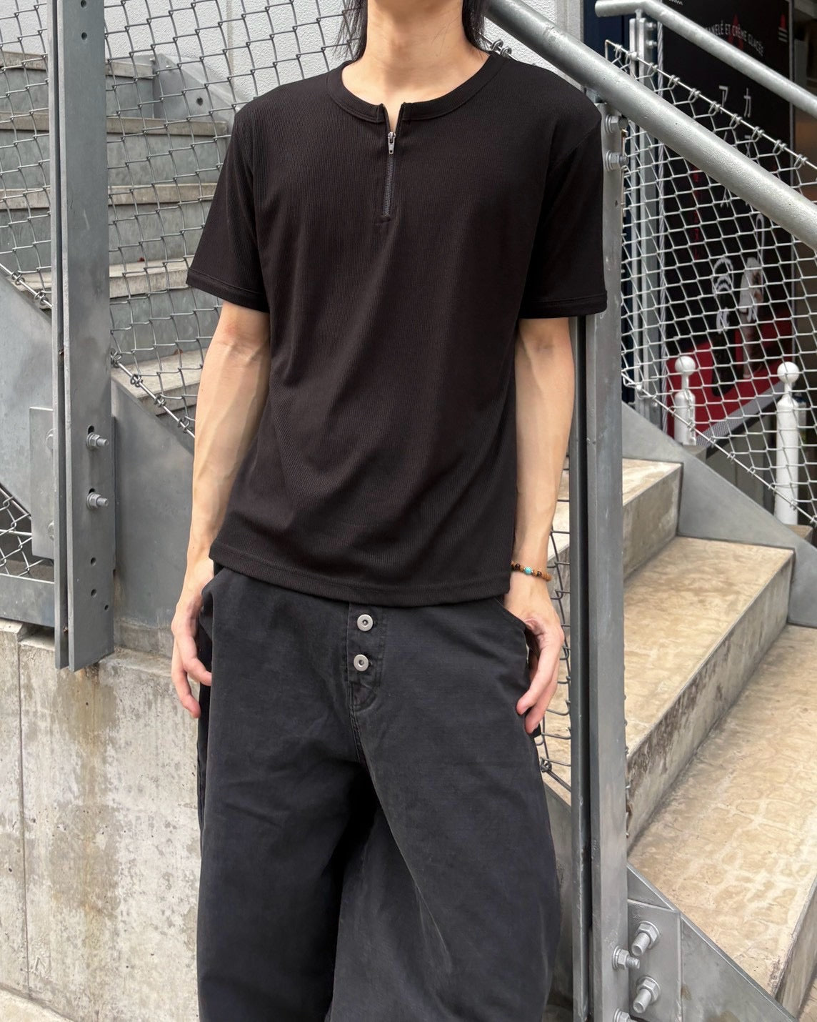 受注制【nmtc+】Half Zip-Up Slim Tee (3color)