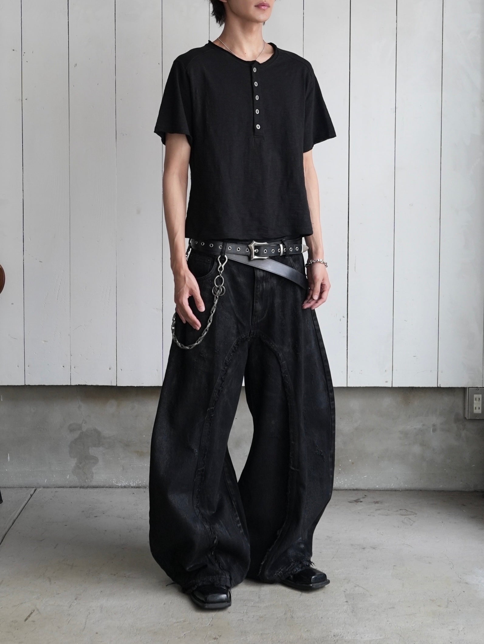 【CHIKASHITSU PLUS HIGH】Layered leather eyelet belt