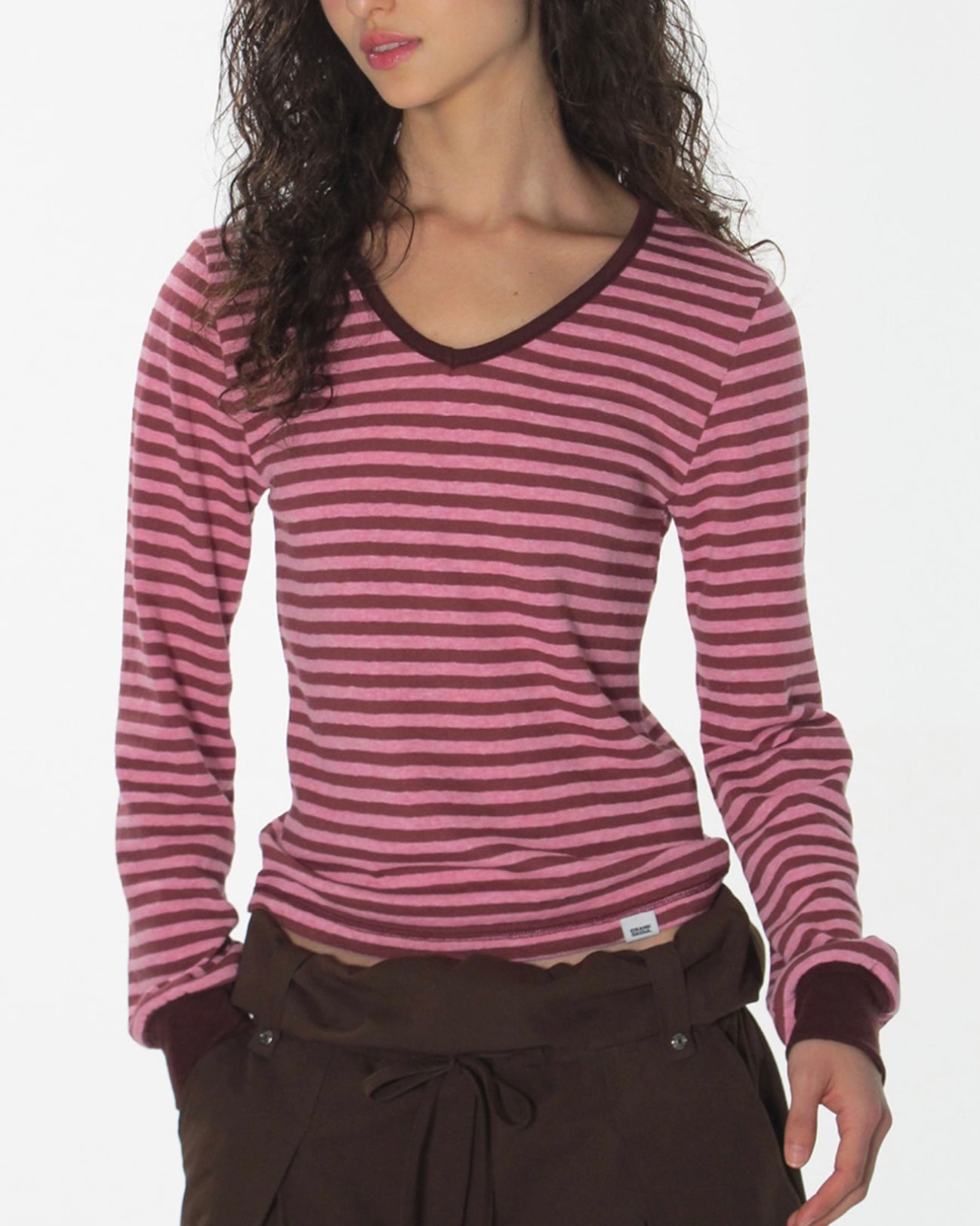 【CRANK】COZY STRIPE V-NECK TOP