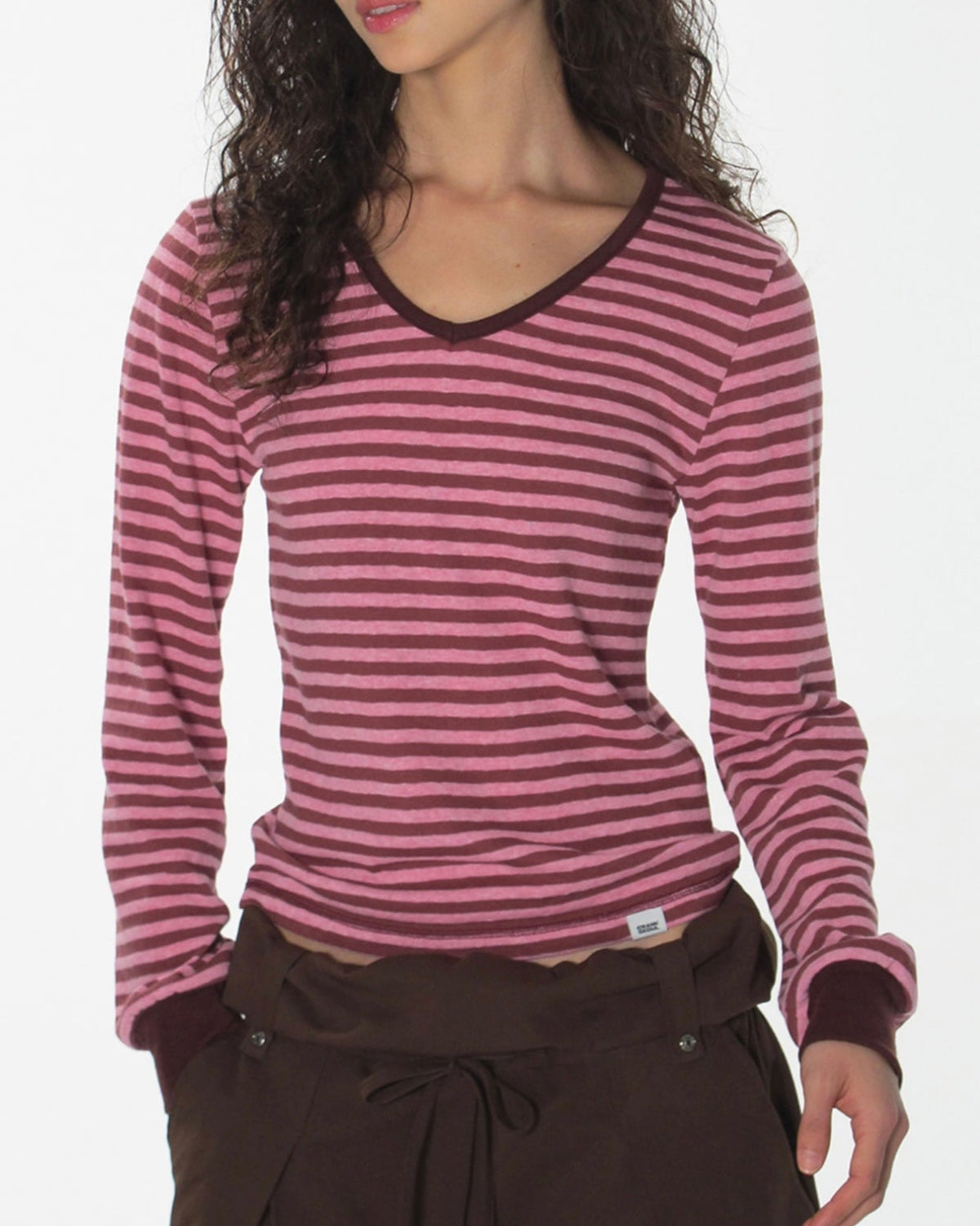 【CRANK】COZY STRIPE V-NECK TOP