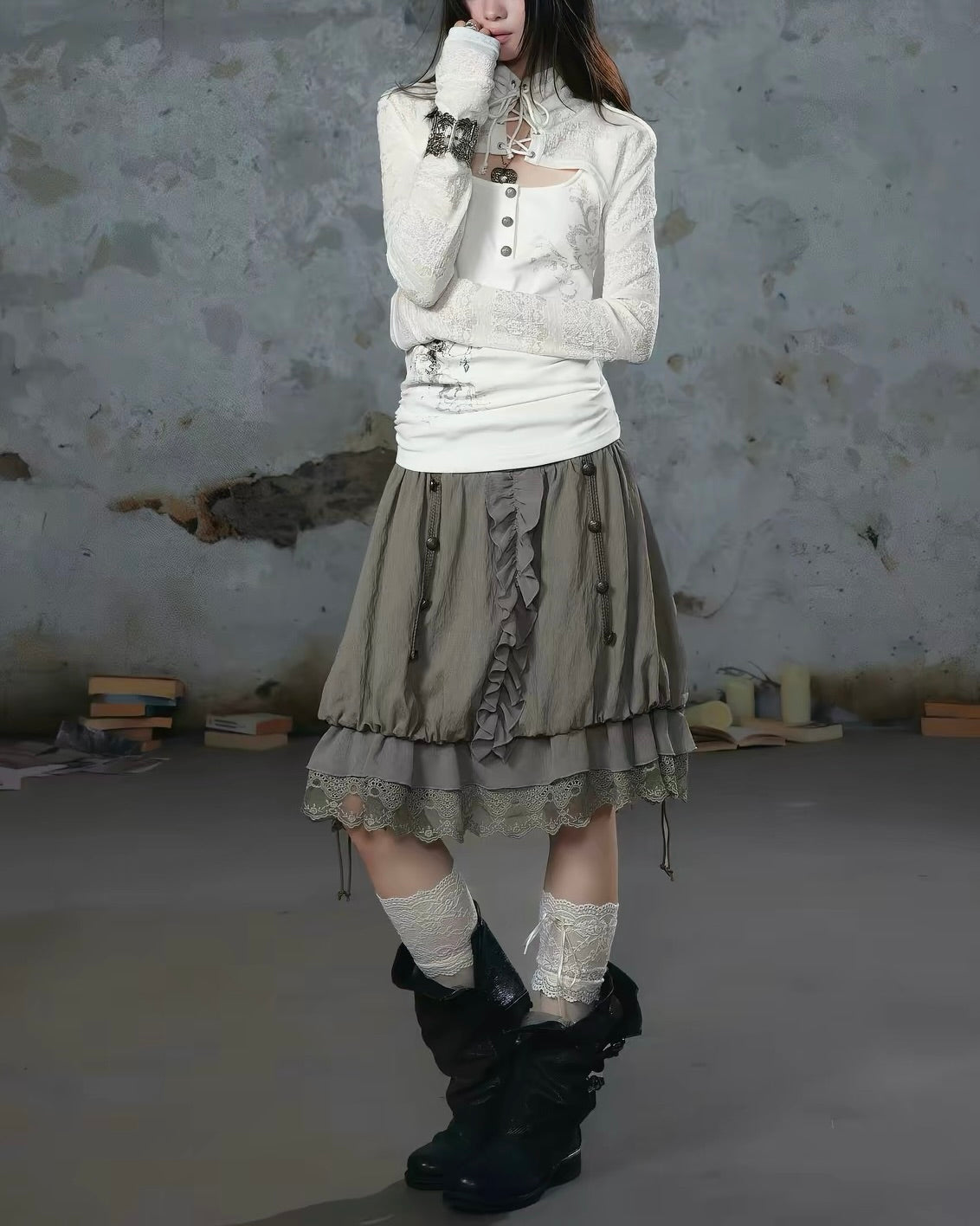 【Cest Nous】Lace-up Cross Top