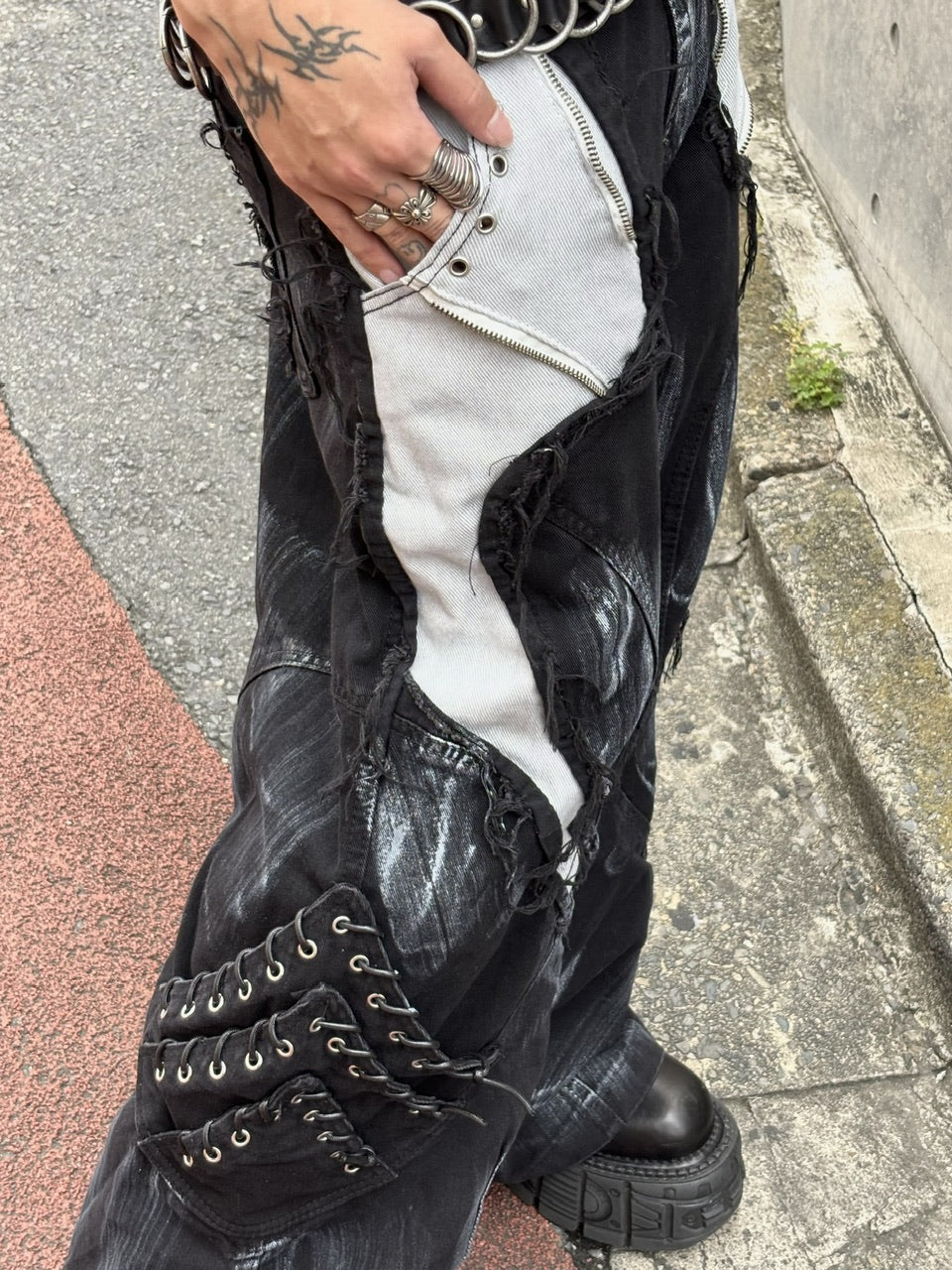 国際配送【Never mind the XU】Patchwork Wide Leg pants