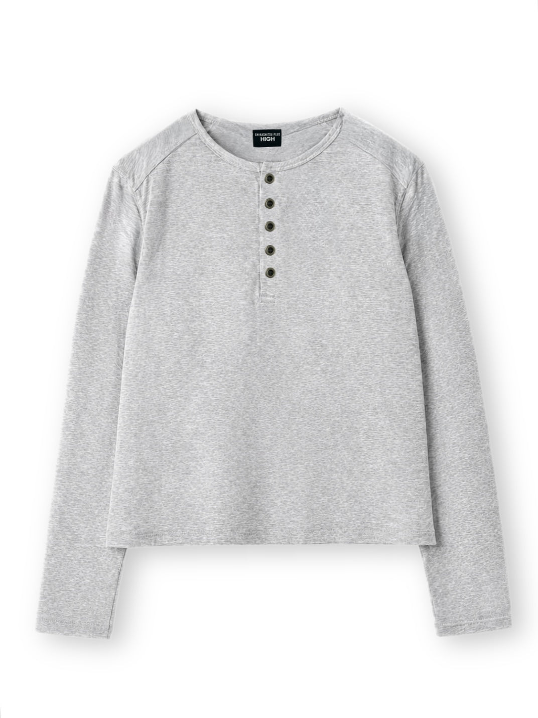 【CHIKASHITSU PLUS HIGH】Steel button henley neck tee (3color)