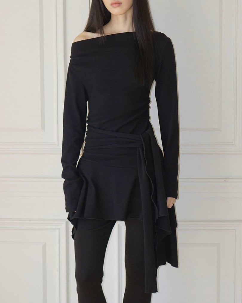 【Uglyshadow】RUCHED BOAT LONG TEE
