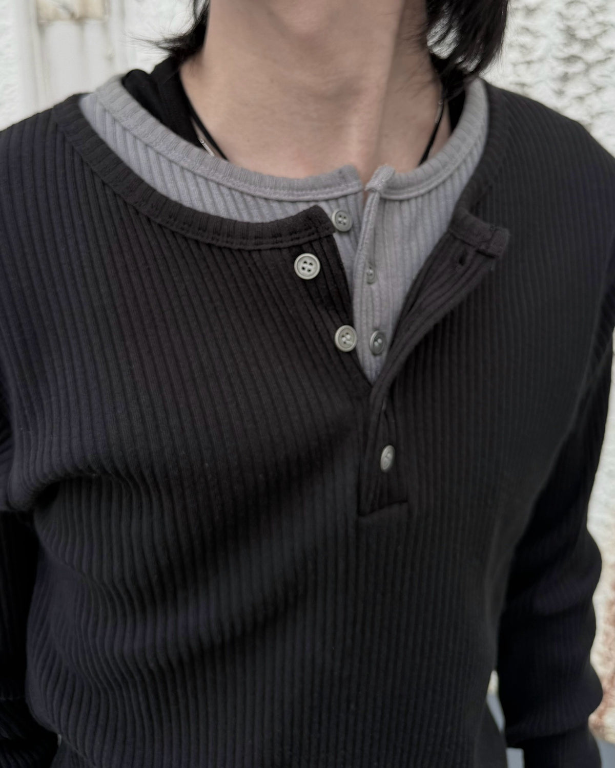 【nmtc+】layered henley neck long sleeve (2color)